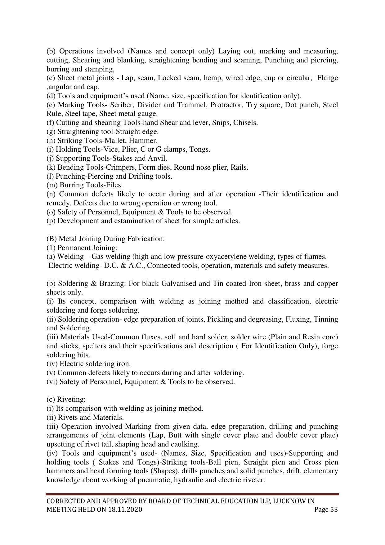SYLLABUS FOR FIRST SEMESTER SESSION (2020-2021) - SIX SEMESTER DIPLOMA COURSE IN PLASTIC MOULD TECHNOLOGY - Page 53
