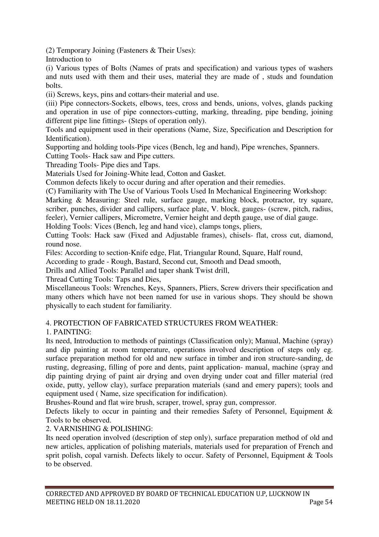 SYLLABUS FOR FIRST SEMESTER SESSION (2020-2021) - SIX SEMESTER DIPLOMA COURSE IN PLASTIC MOULD TECHNOLOGY - Page 54