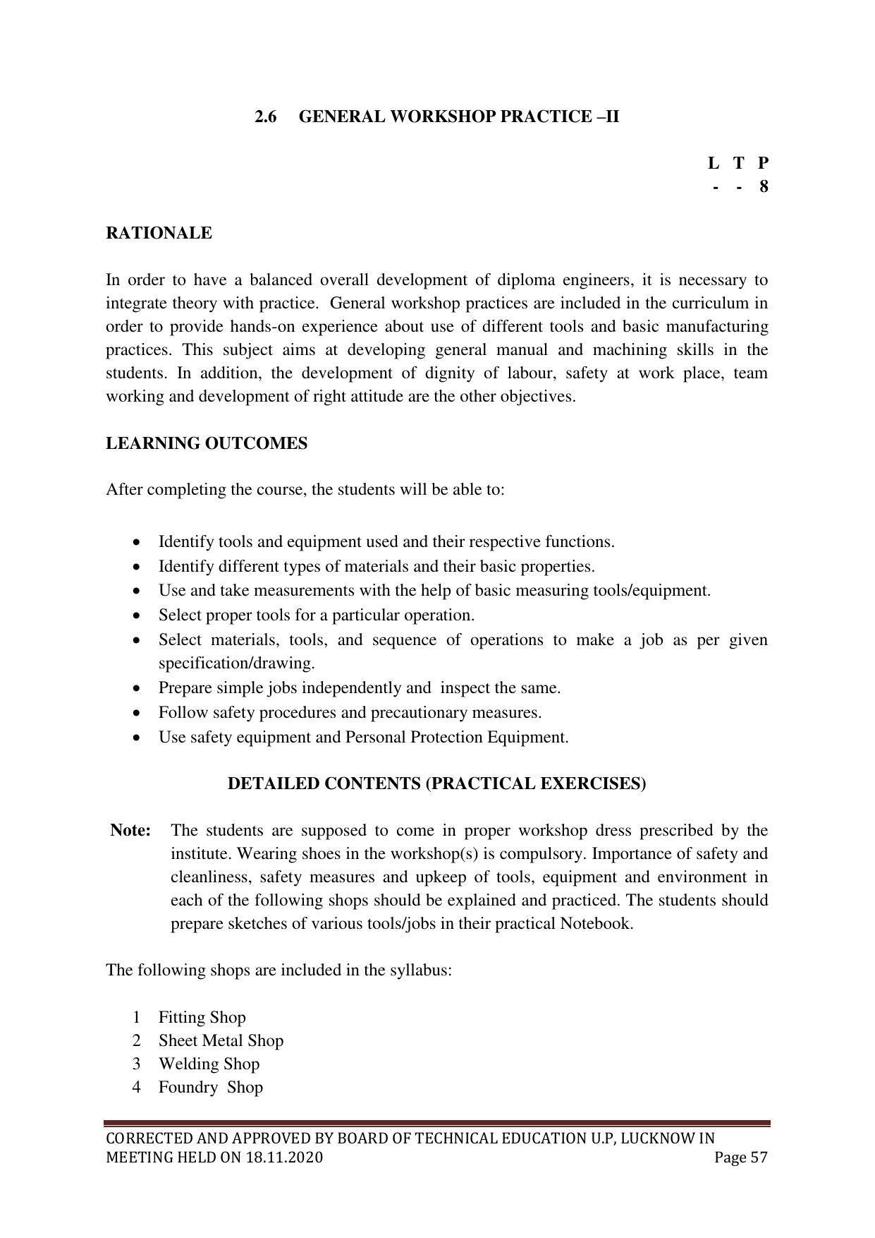 SYLLABUS FOR FIRST SEMESTER SESSION (2020-2021) - SIX SEMESTER DIPLOMA COURSE IN PLASTIC MOULD TECHNOLOGY - Page 57