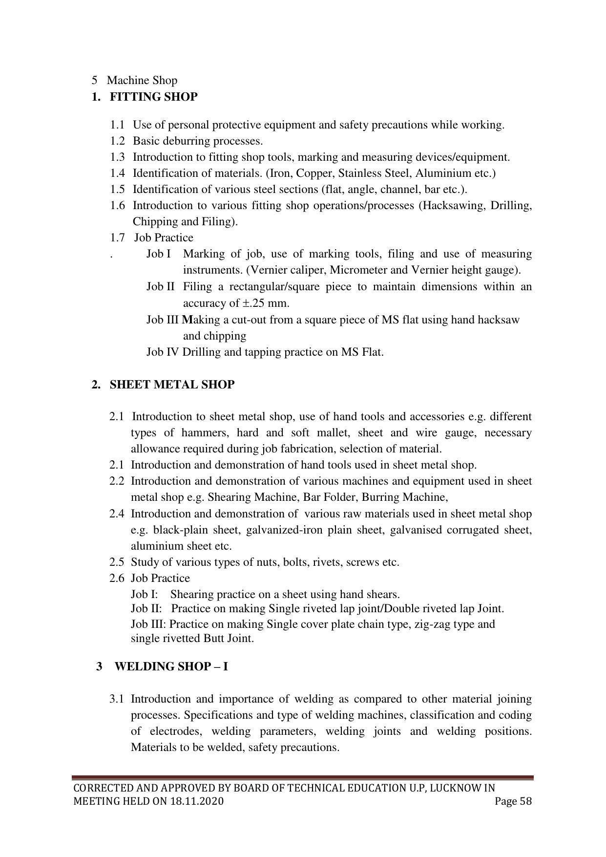 SYLLABUS FOR FIRST SEMESTER SESSION (2020-2021) - SIX SEMESTER DIPLOMA COURSE IN PLASTIC MOULD TECHNOLOGY - Page 58