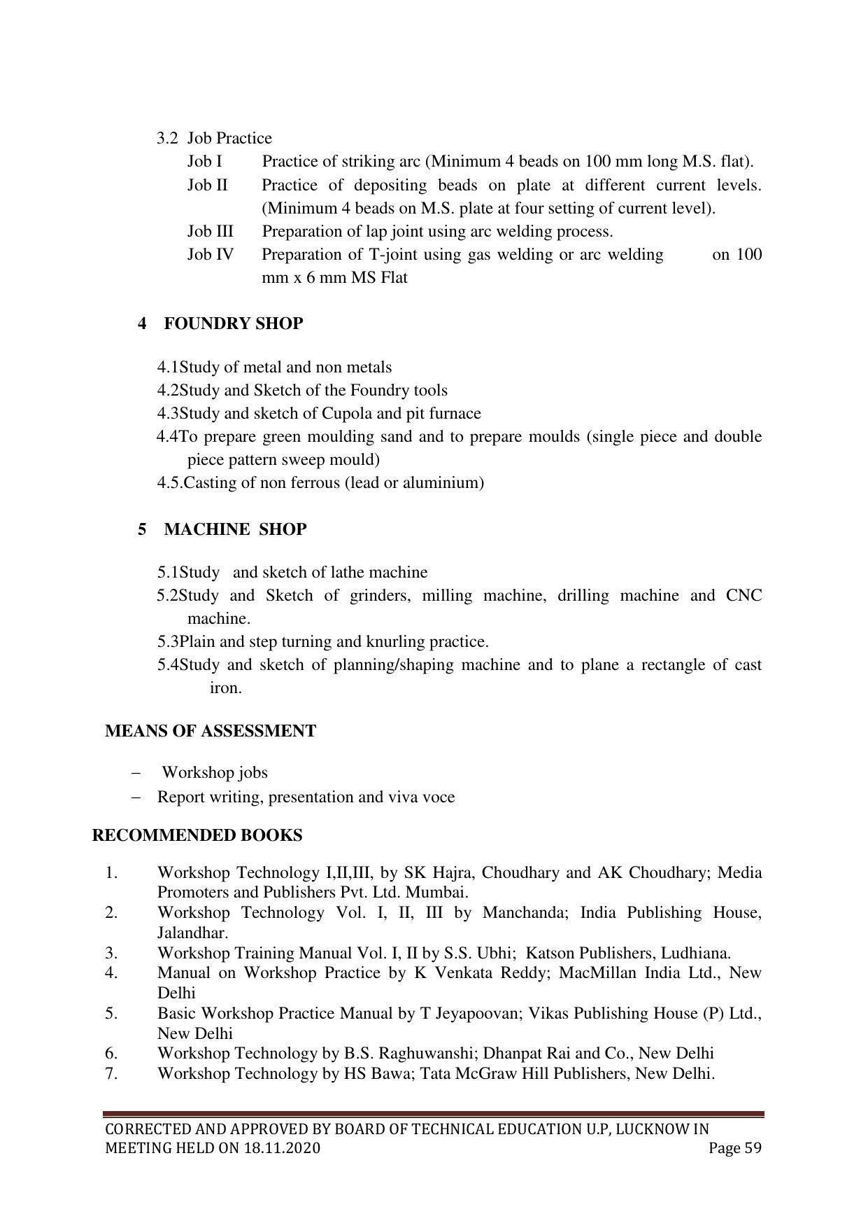 SYLLABUS FOR FIRST SEMESTER SESSION (2020-2021) - SIX SEMESTER DIPLOMA COURSE IN PLASTIC MOULD TECHNOLOGY - Page 59