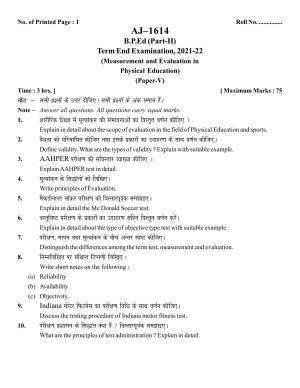 Bilaspur University Question Paper 2021-2022:Bachelor Of Physical Education  (Second Year) Measurement And Evalvation In Physical Education Paper 1