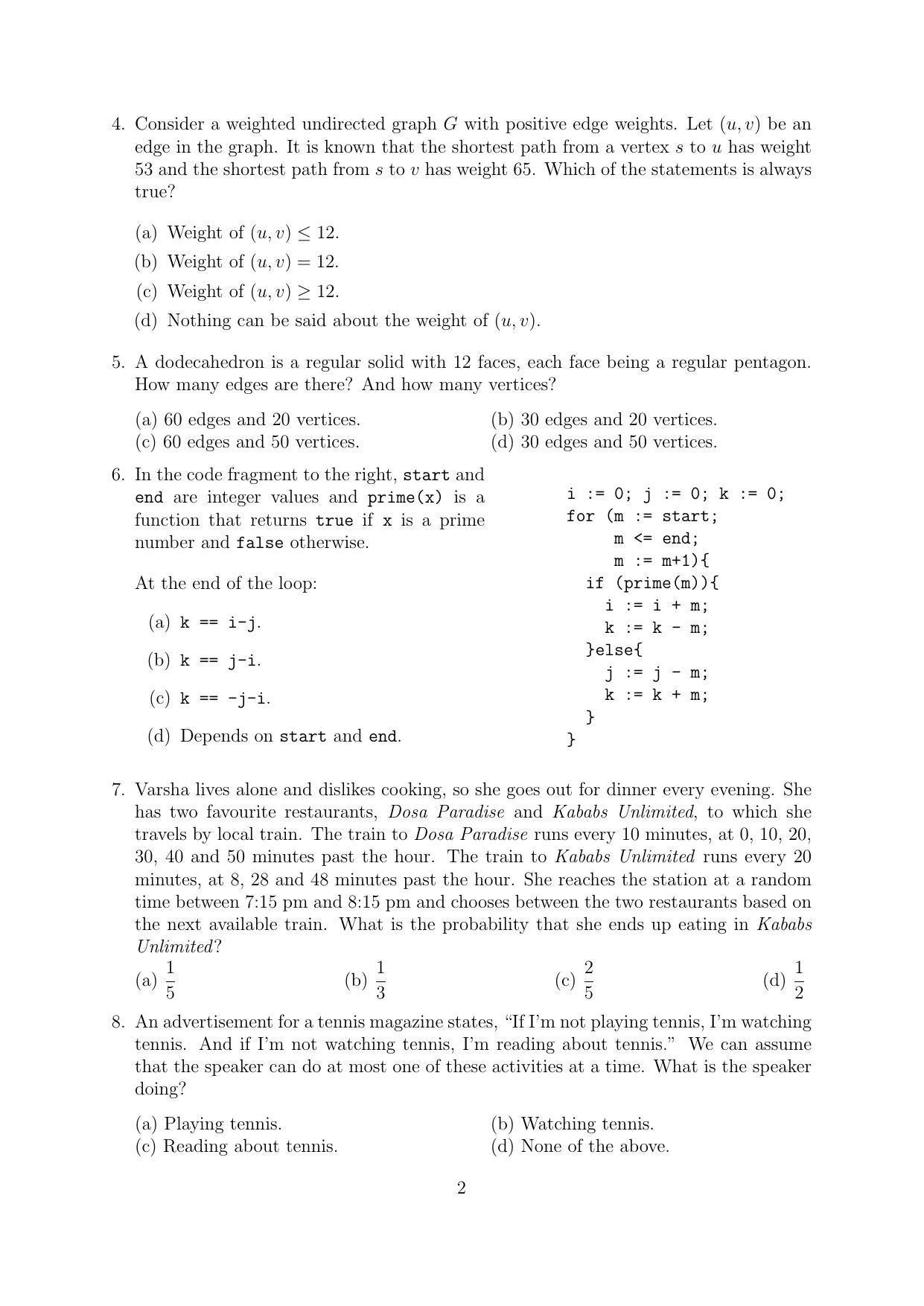 CMI Entrance Exam 2016 Question Paper MSc/PhD Computer Science - Page 2