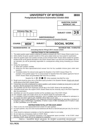 Mysore University PG Entrance Exam 2022: Social Work Question Paper