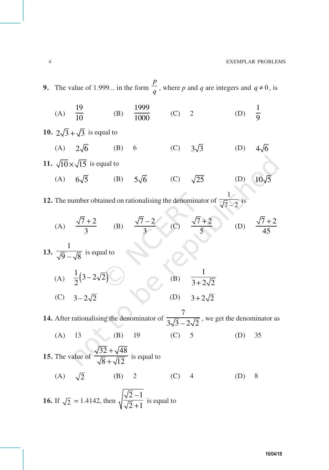 NCERT Exemplar Book for Class 9 Maths: Chapter 1 Number Systems - Page 4