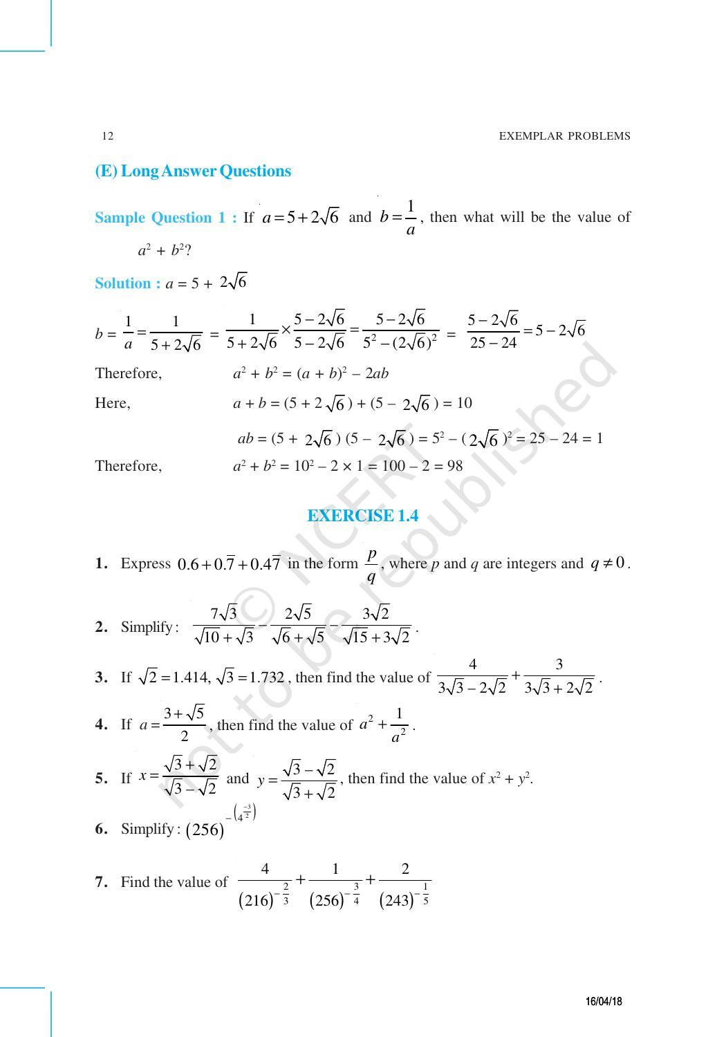 NCERT Exemplar Book for Class 9 Maths: Chapter 1 Number Systems - Page 12