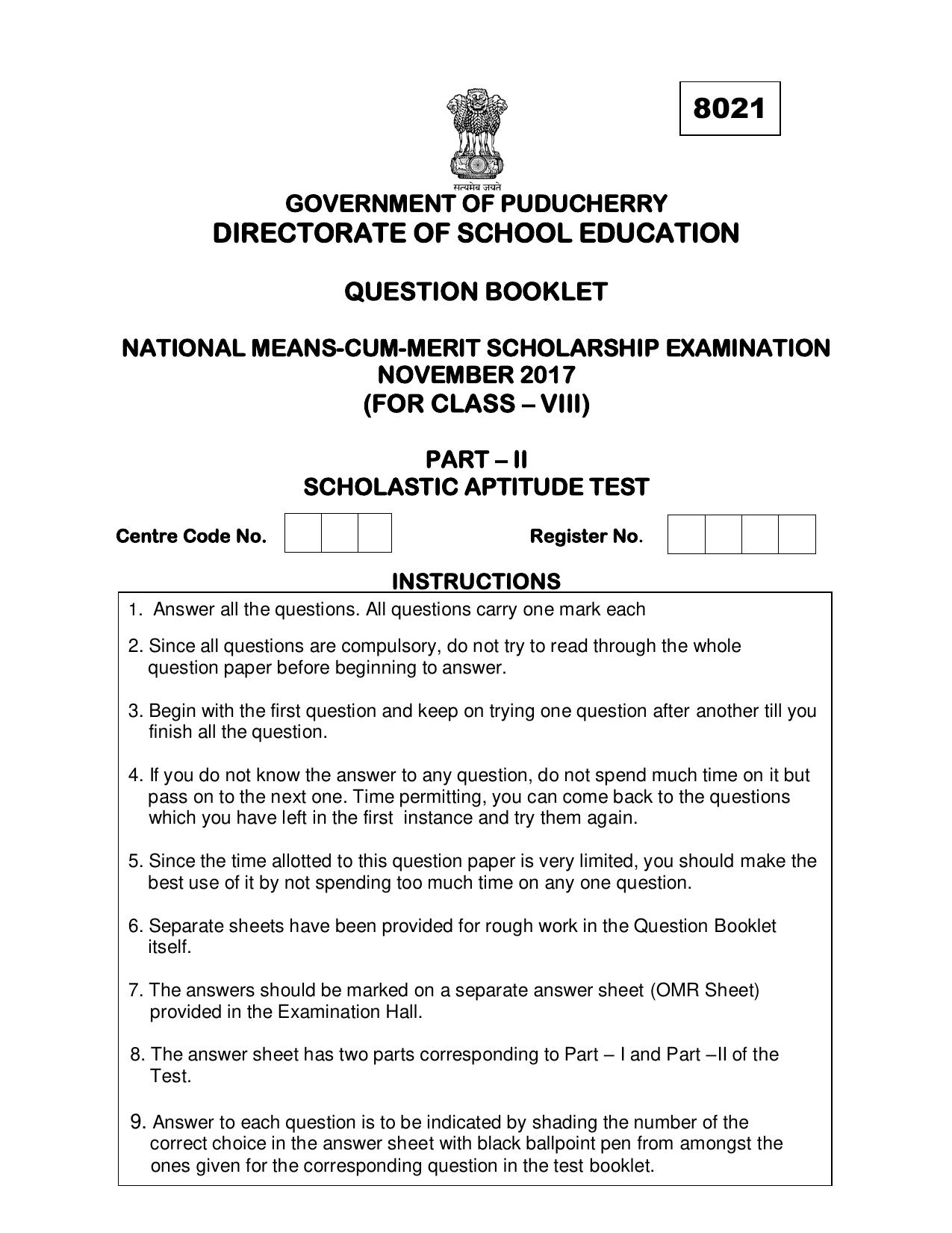 Puducherry NMMS 2017 Question Paper - Page 13