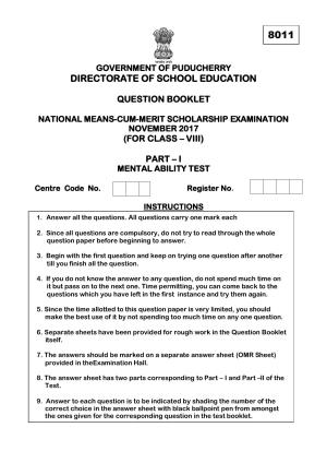 Puducherry NMMS 2017 Question Paper