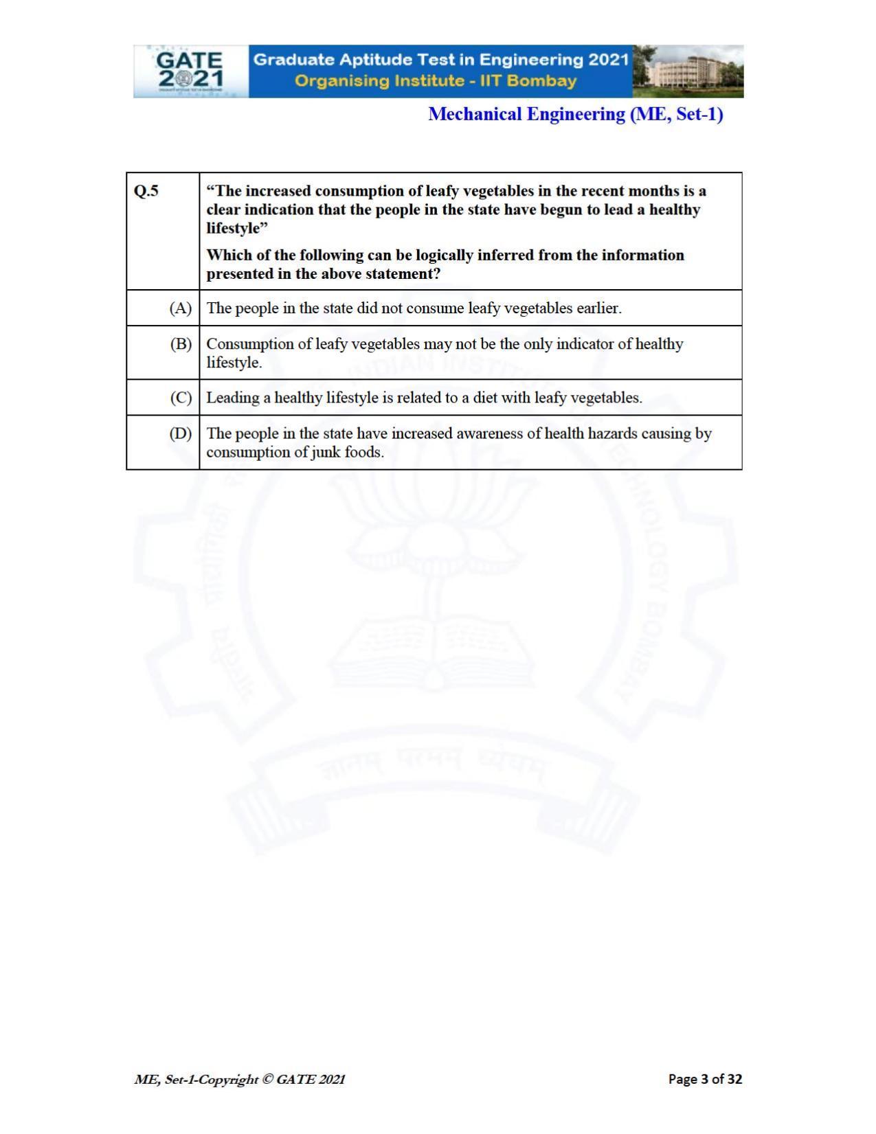 GATE 2021 Mechanical Engineering (ME) Question Paper - Page 4