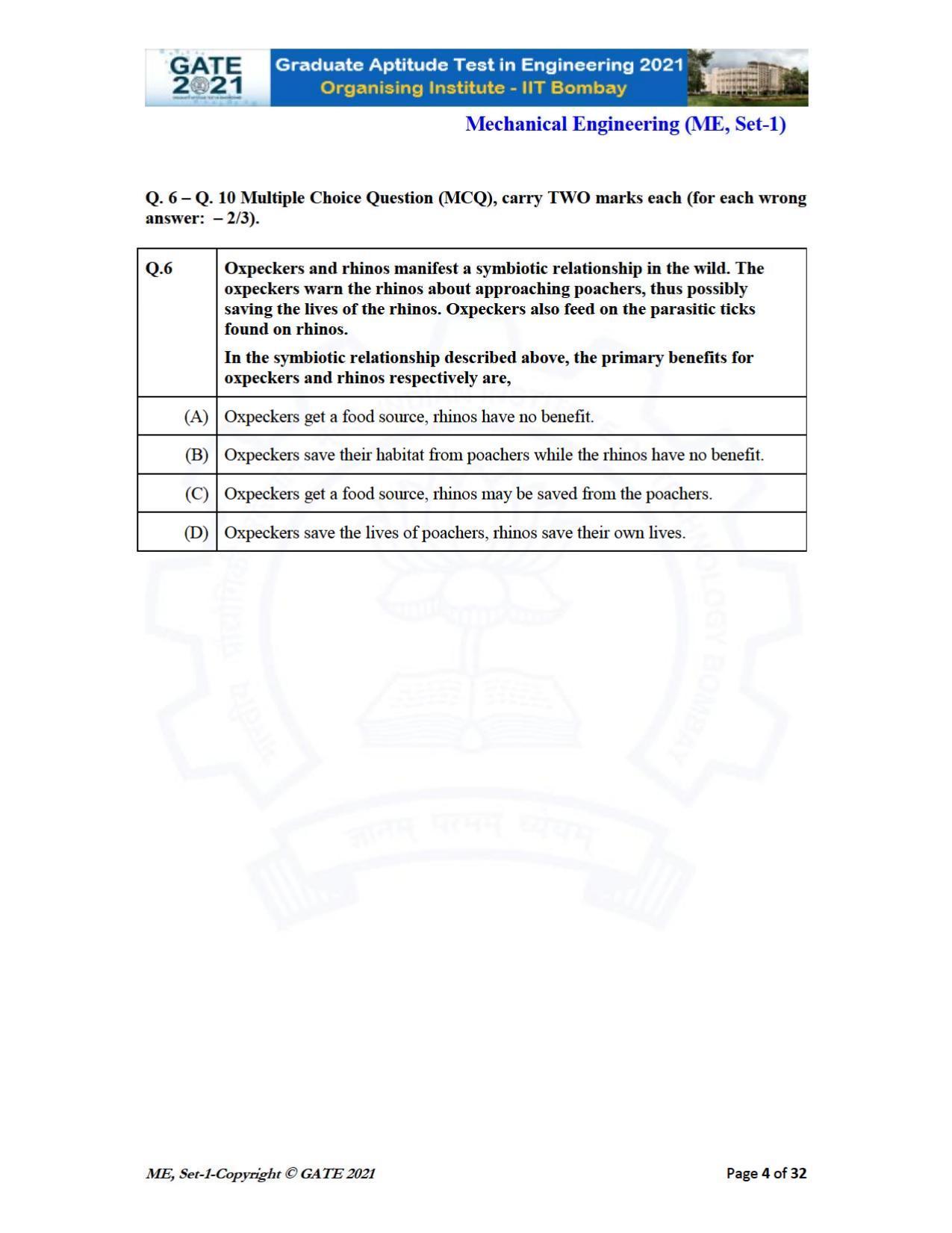 GATE 2021 Mechanical Engineering (ME) Question Paper - Page 5