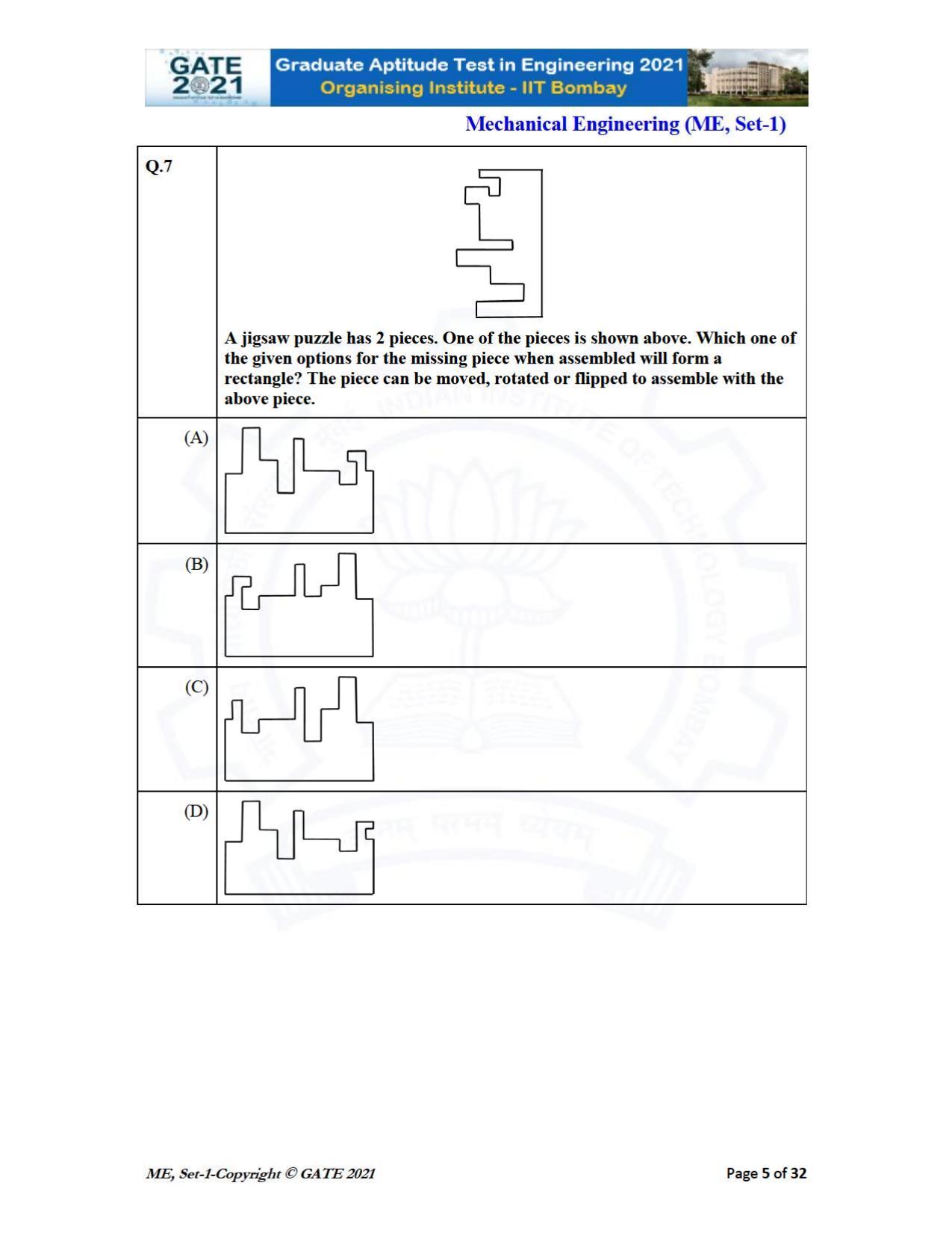 GATE 2021 Mechanical Engineering (ME) Question Paper - Page 6