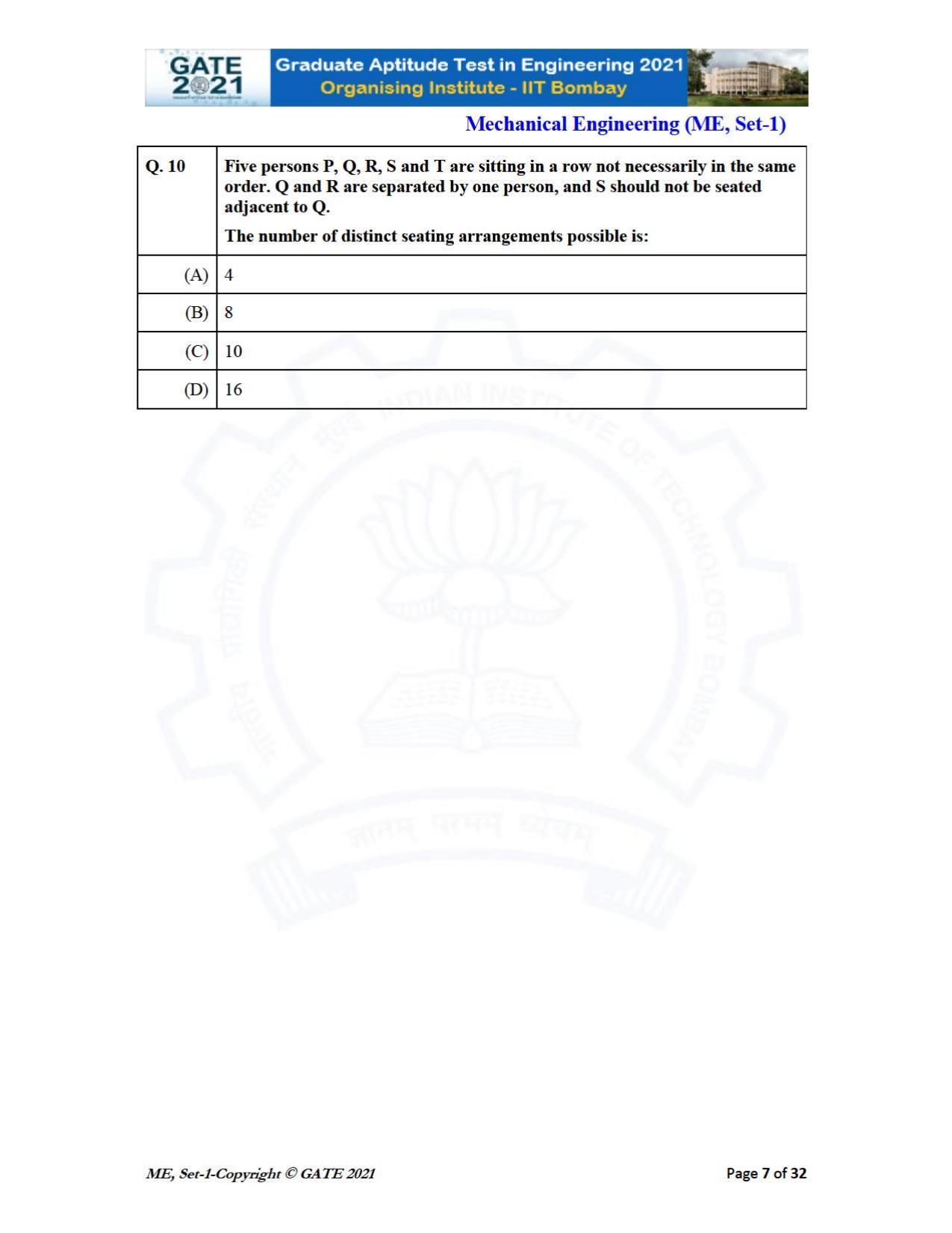 GATE 2021 Mechanical Engineering (ME) Question Paper - Page 8