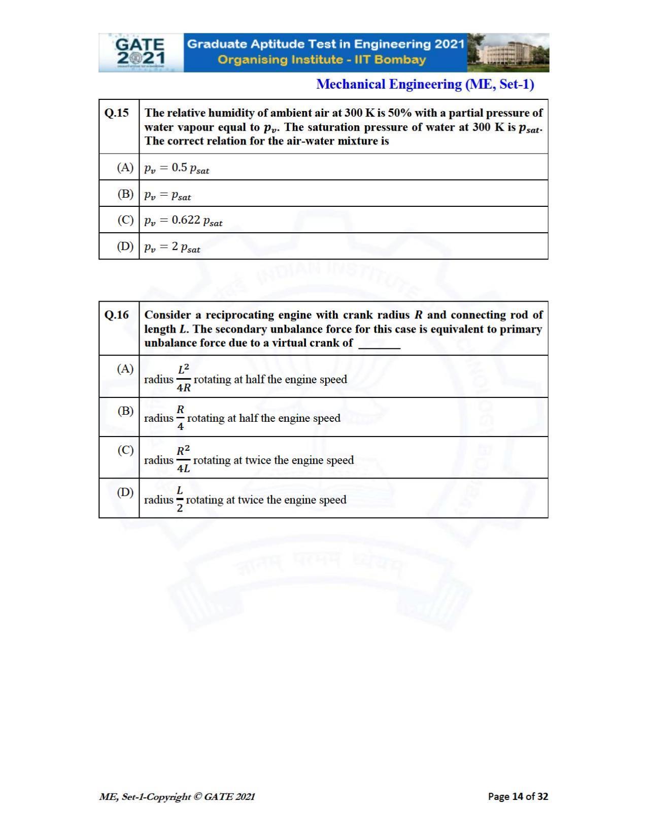 GATE 2021 Mechanical Engineering (ME) Question Paper - Page 15