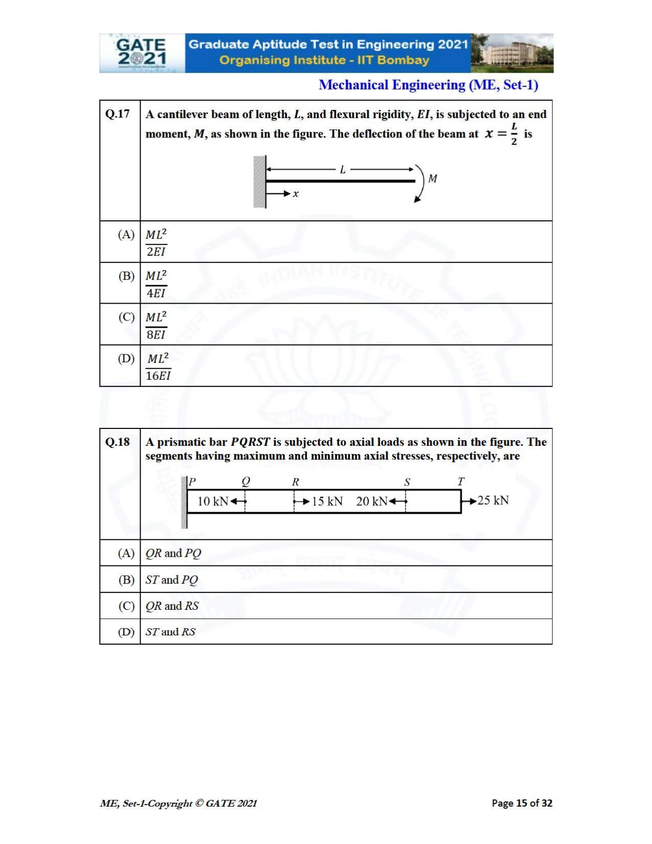 GATE 2021 Mechanical Engineering (ME) Question Paper - Page 16