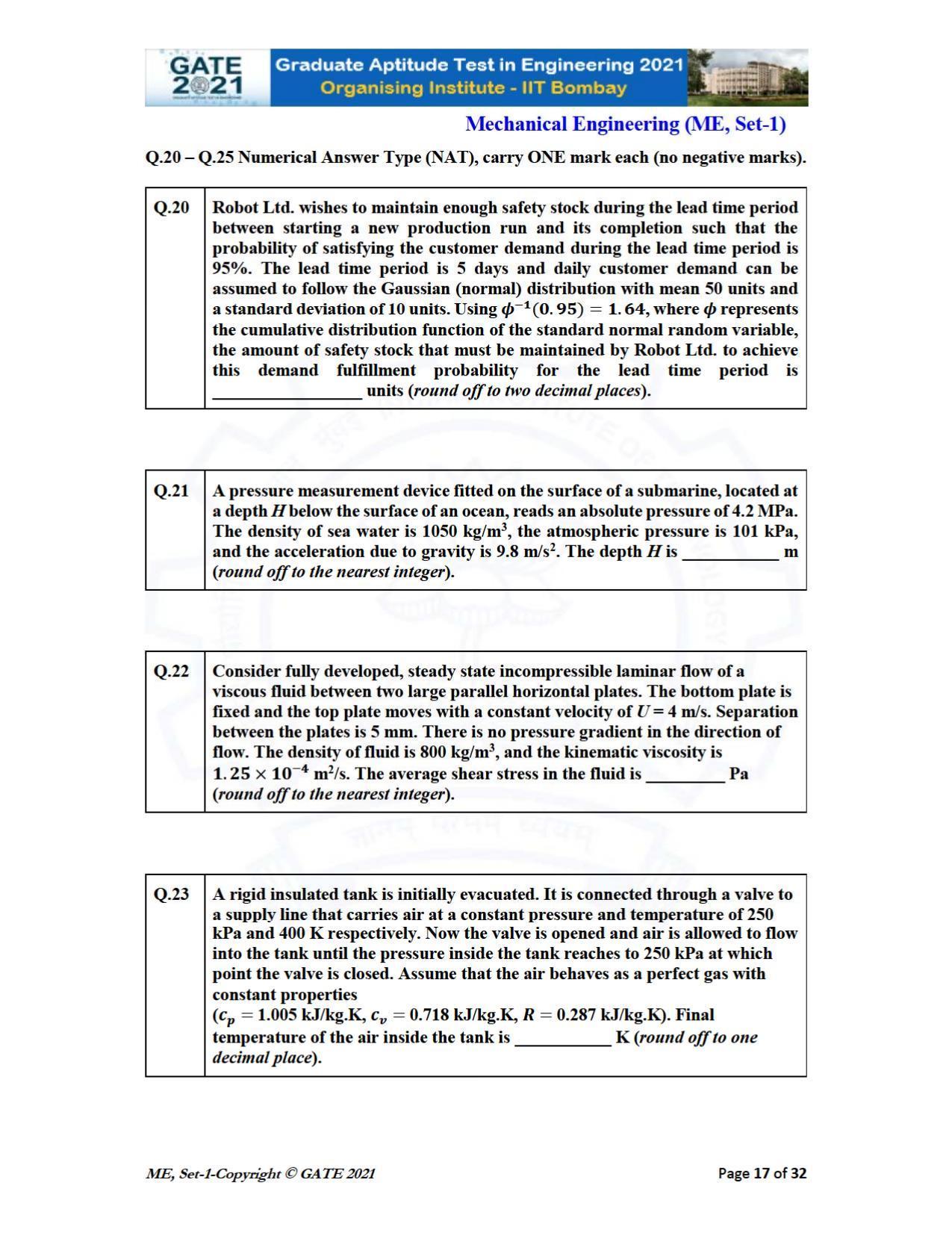 GATE 2021 Mechanical Engineering (ME) Question Paper - Page 18