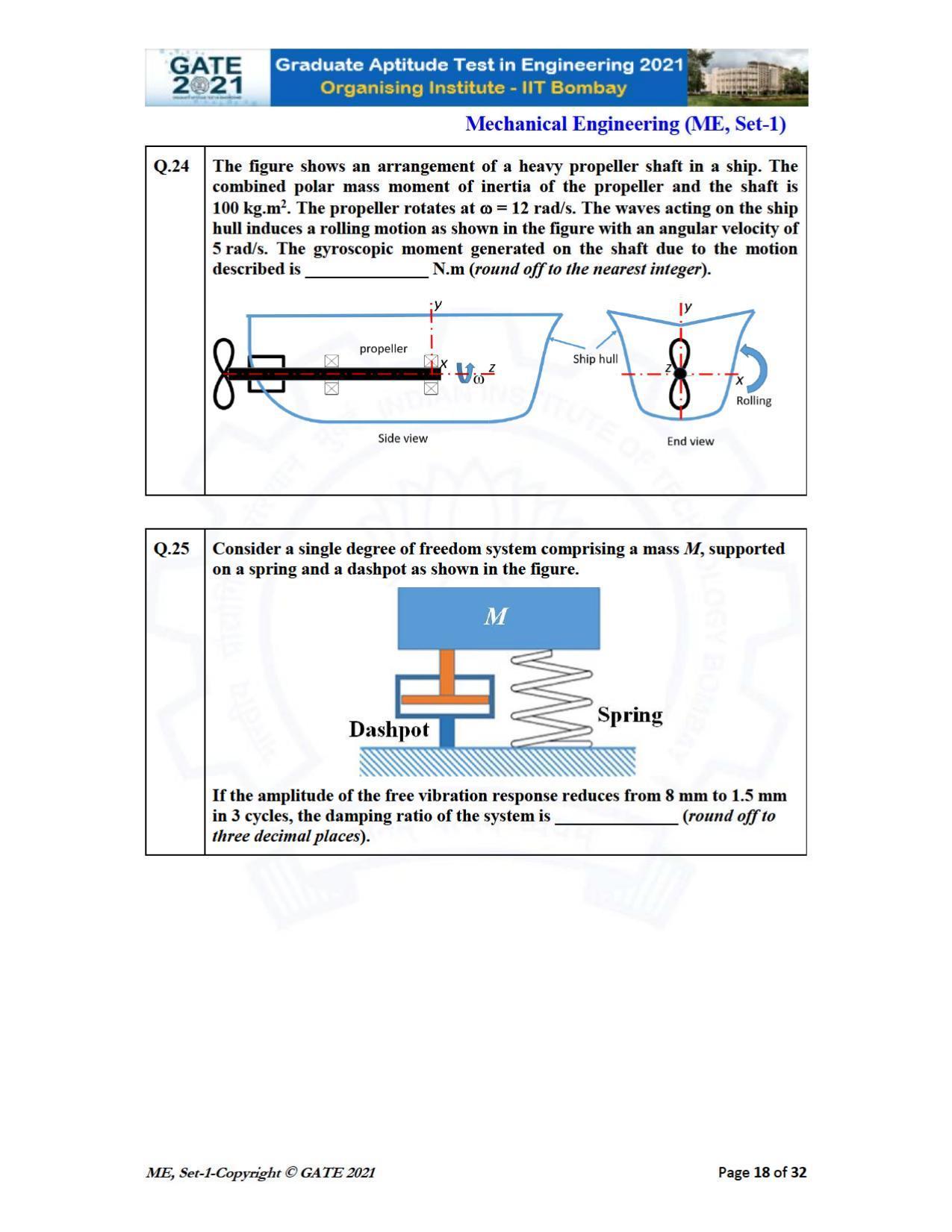 GATE 2021 Mechanical Engineering (ME) Question Paper - Page 19
