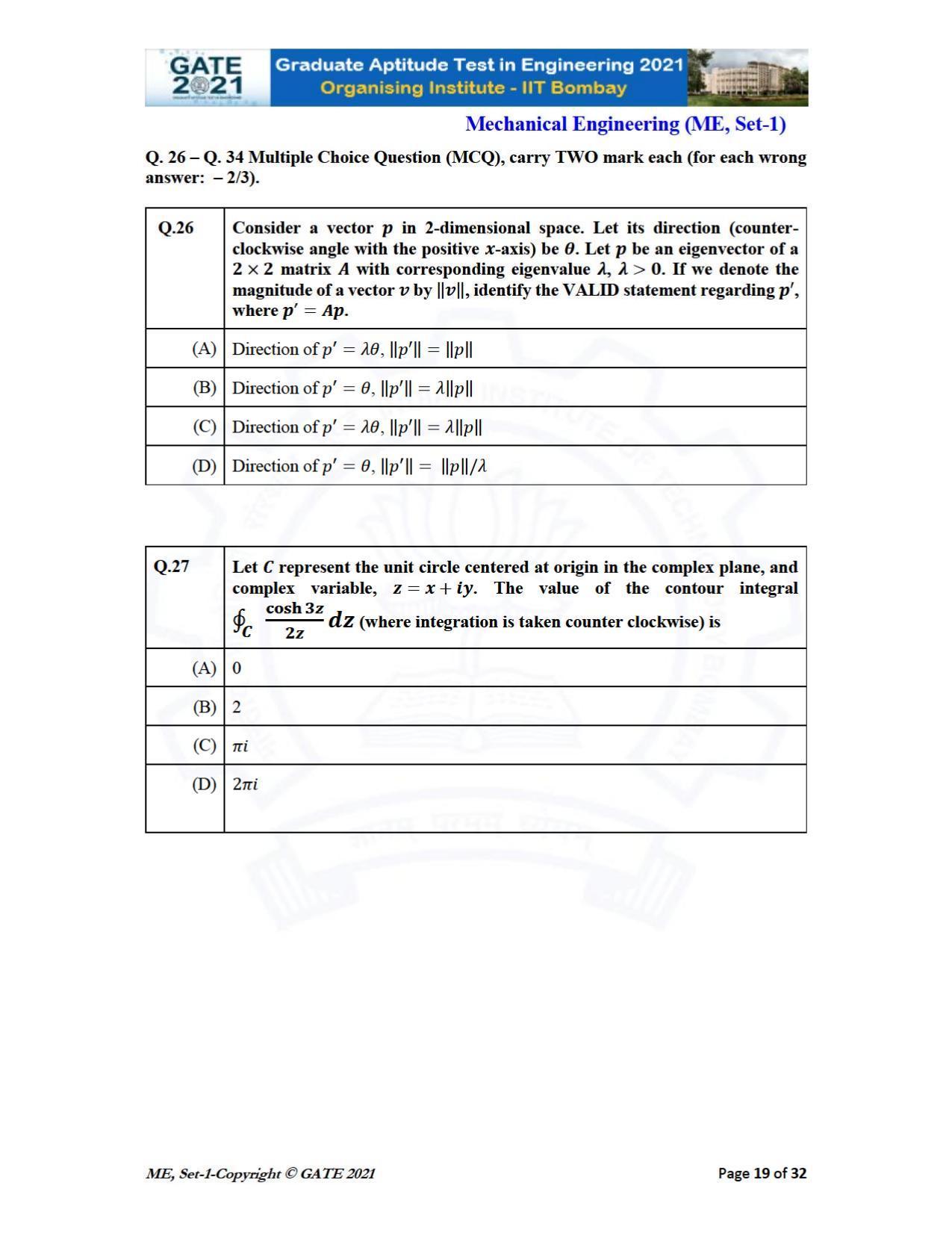 GATE 2021 Mechanical Engineering (ME) Question Paper - Page 20