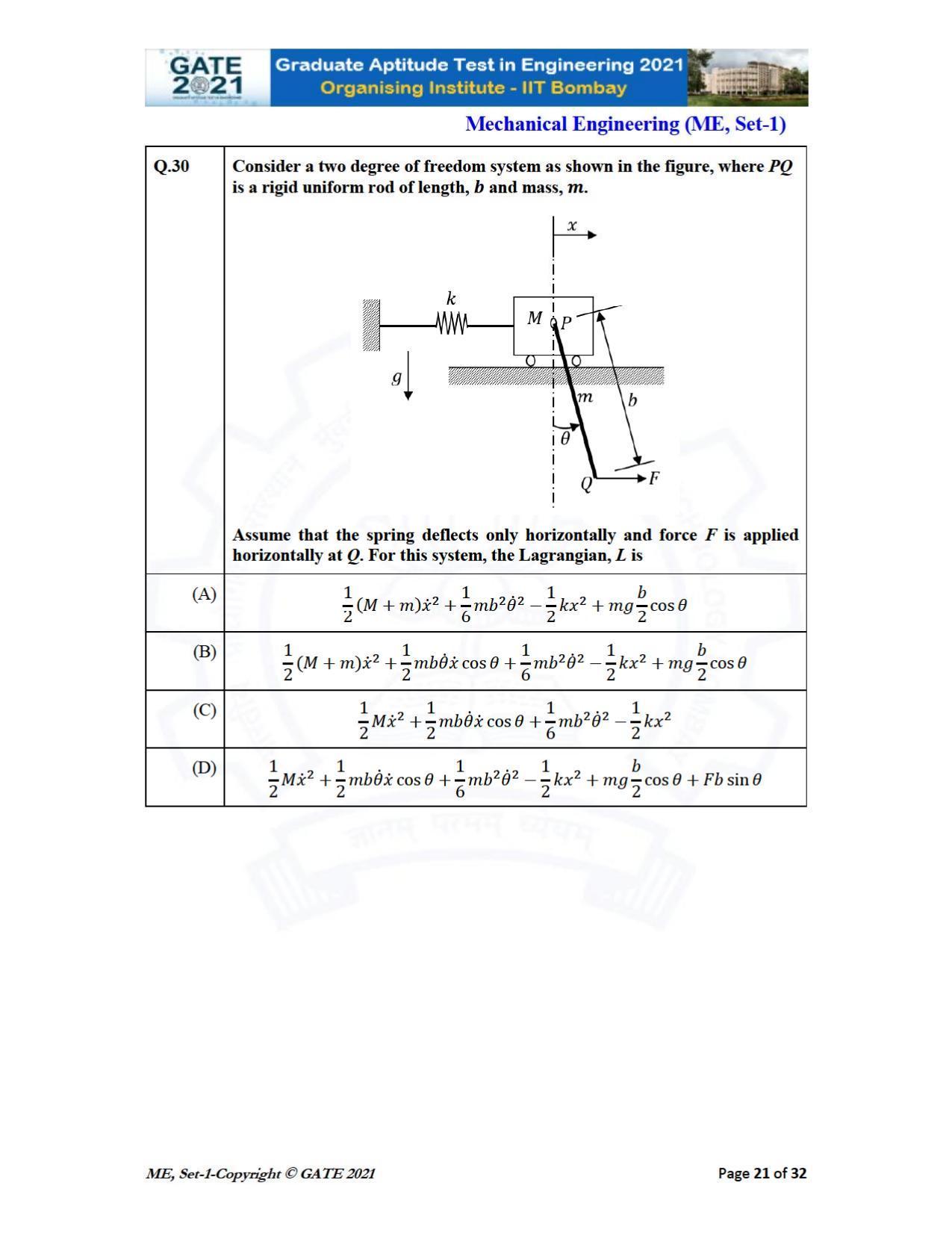 GATE 2021 Mechanical Engineering (ME) Question Paper - Page 22