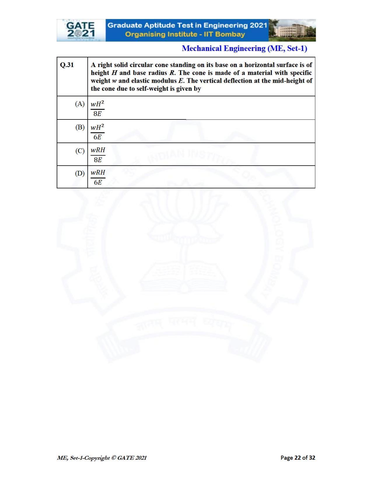 GATE 2021 Mechanical Engineering (ME) Question Paper - Page 23