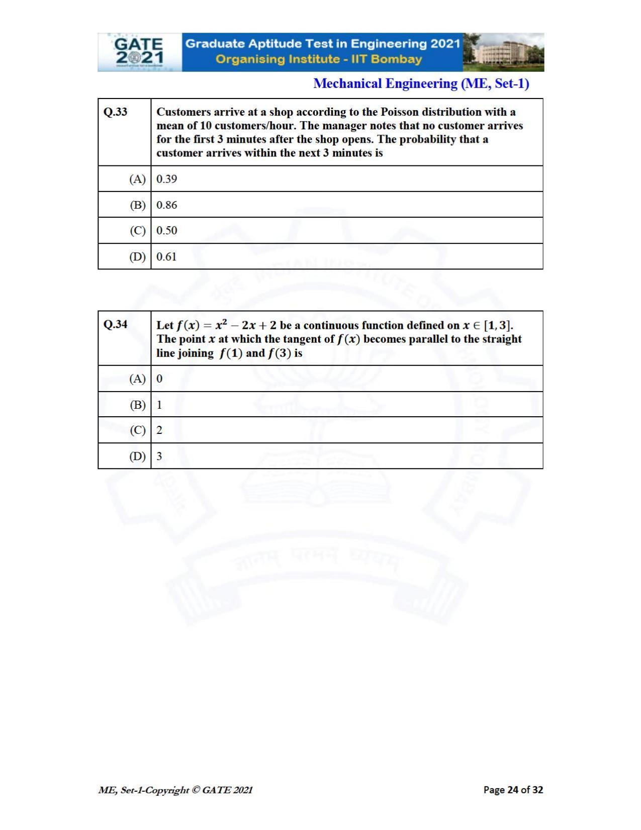 GATE 2021 Mechanical Engineering (ME) Question Paper - Page 25