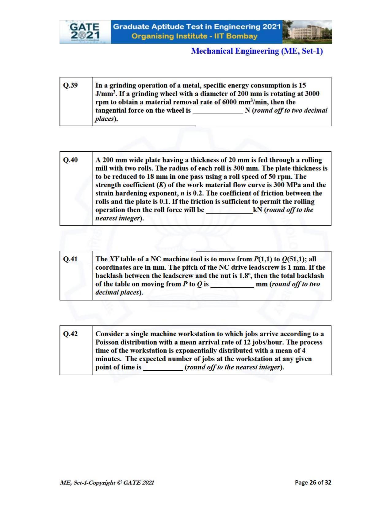 GATE 2021 Mechanical Engineering (ME) Question Paper - Page 27