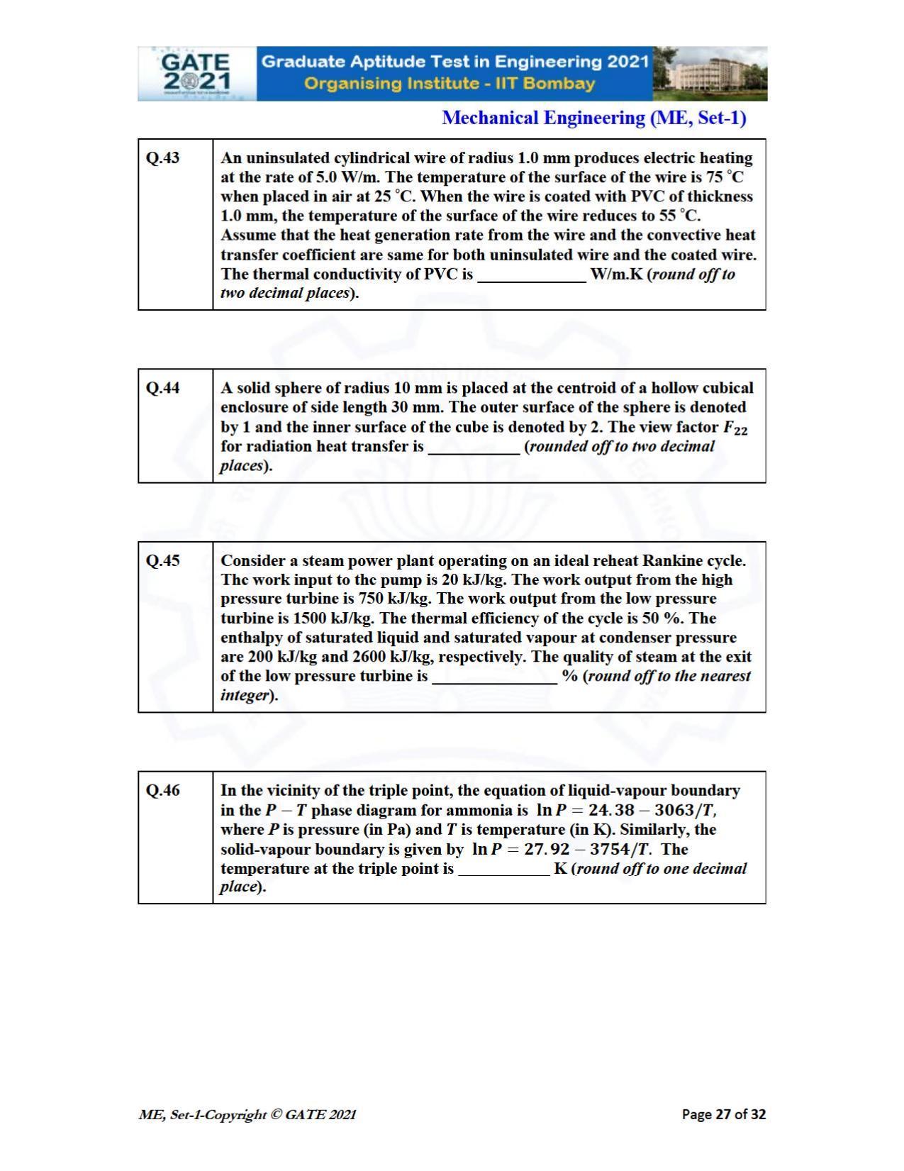GATE 2021 Mechanical Engineering (ME) Question Paper - Page 28