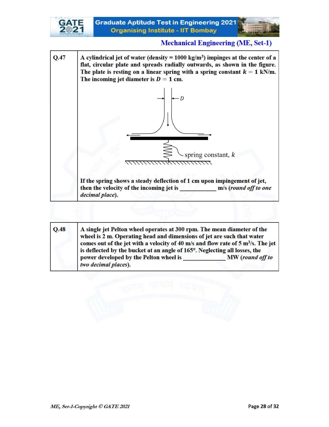 GATE 2021 Mechanical Engineering (ME) Question Paper - Page 29