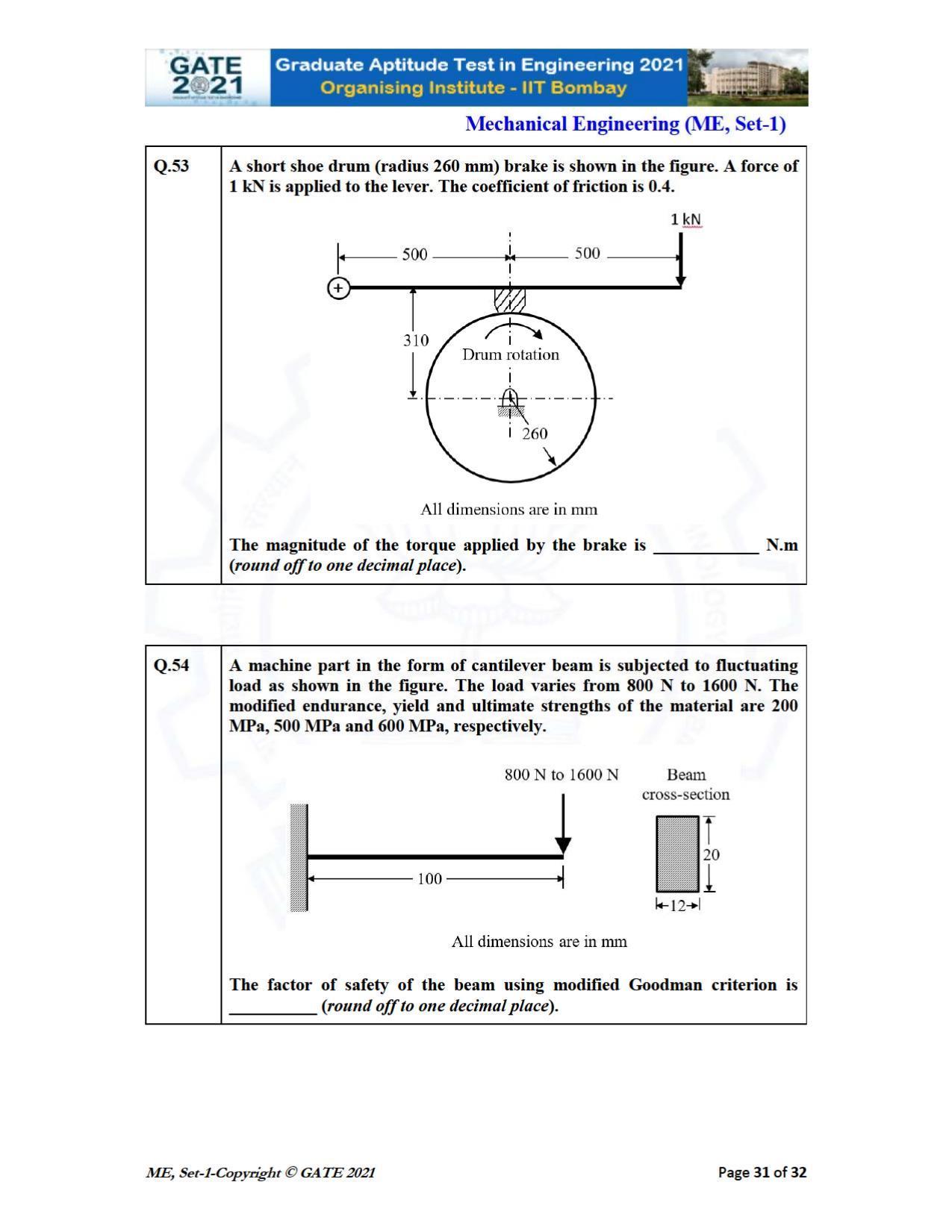 GATE 2021 Mechanical Engineering (ME) Question Paper - Page 32