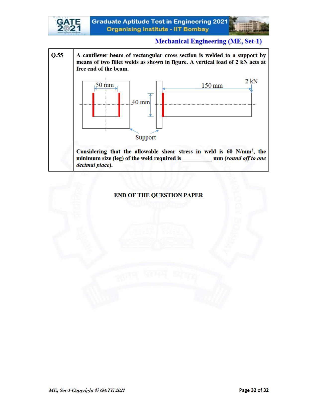 GATE 2021 Mechanical Engineering (ME) Question Paper - Page 33