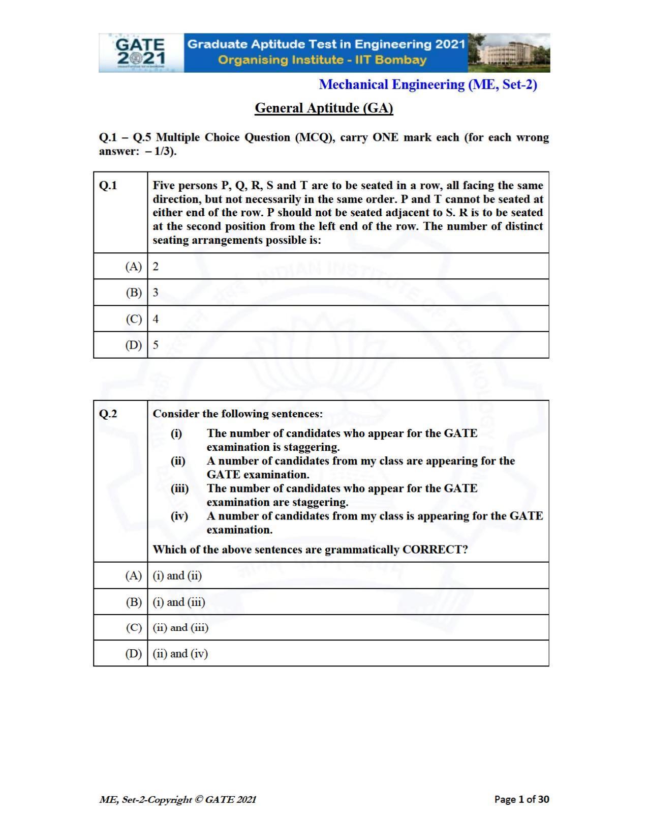 GATE 2021 Mechanical Engineering (ME) Question Paper - Page 38