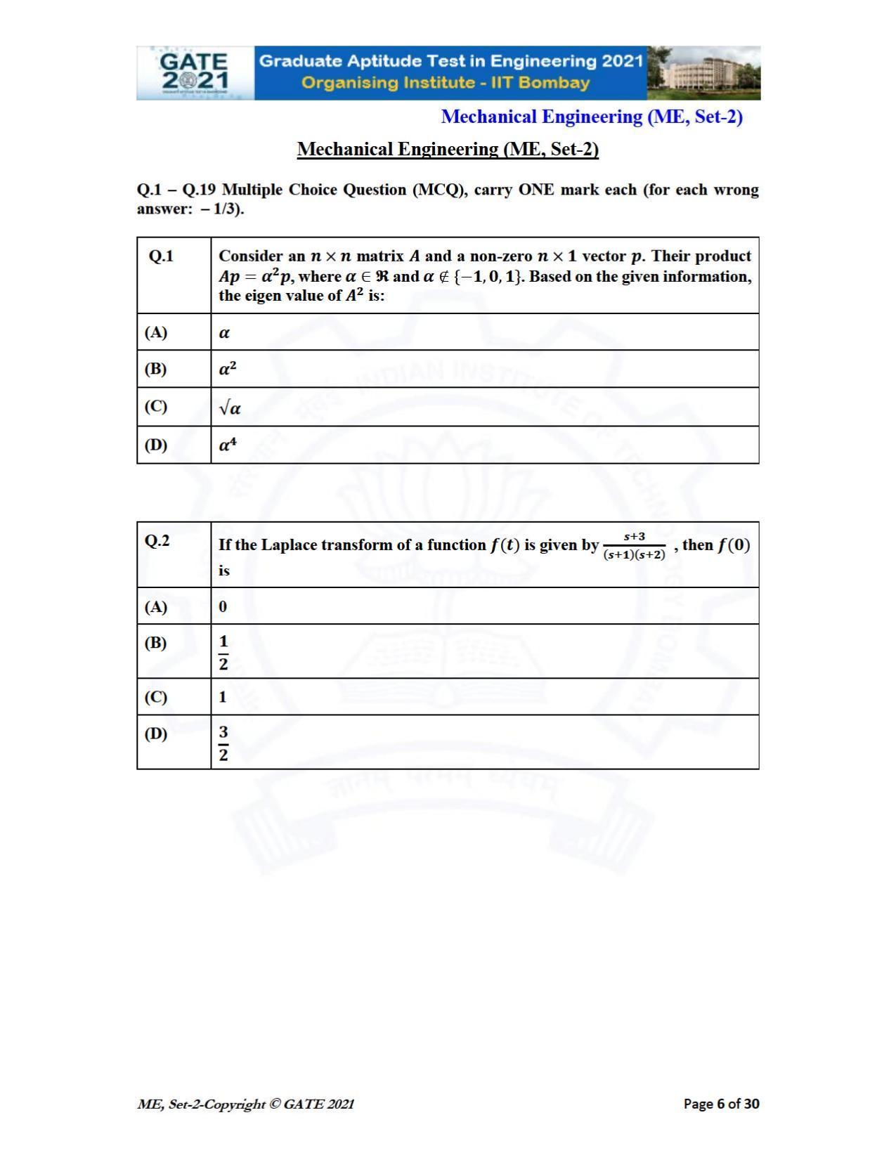 GATE 2021 Mechanical Engineering (ME) Question Paper - Page 43