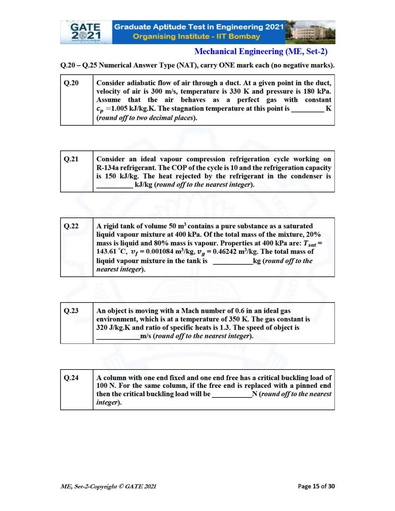 GATE 2021 Mechanical Engineering (ME) Question Paper - Page 52