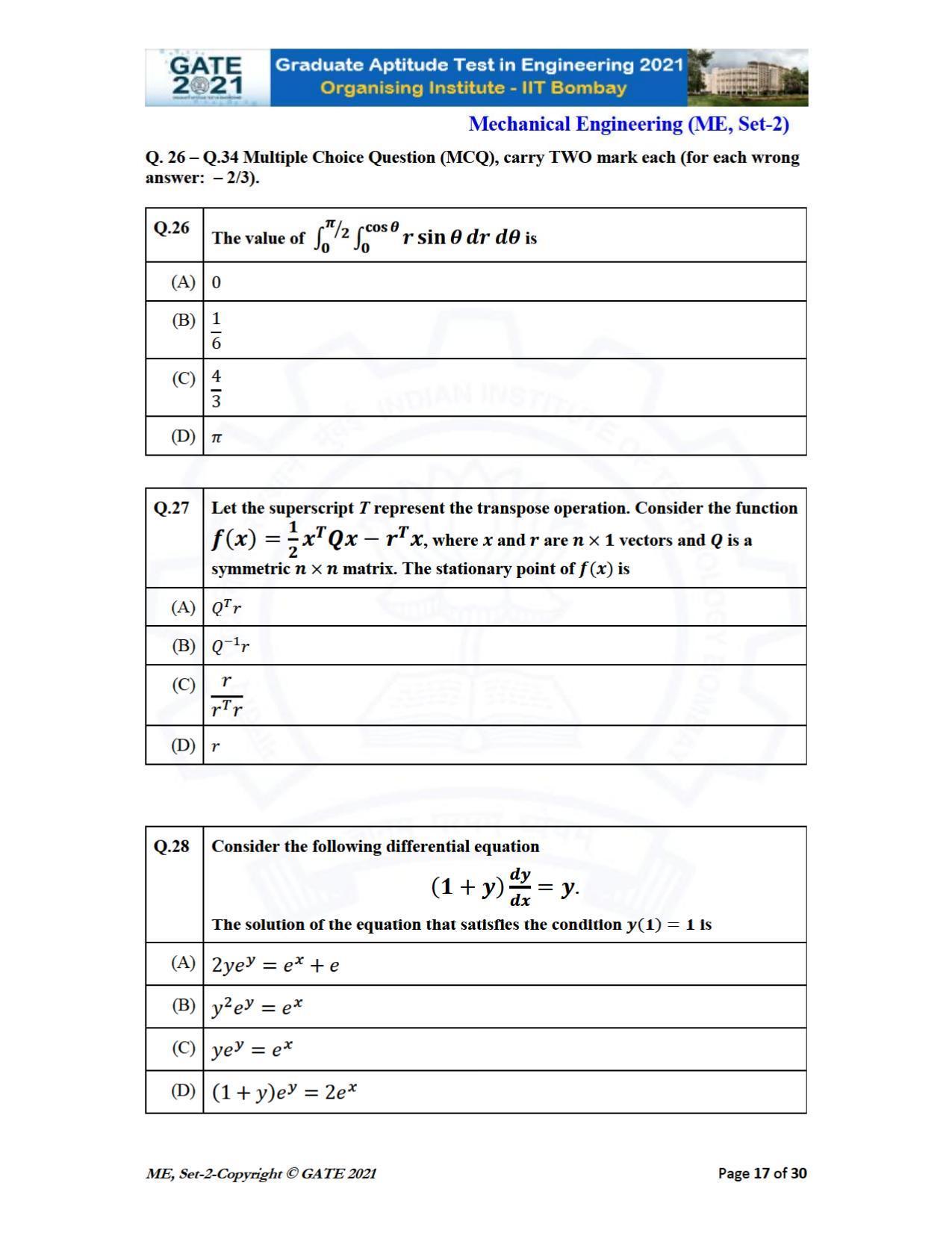 GATE 2021 Mechanical Engineering (ME) Question Paper - Page 54
