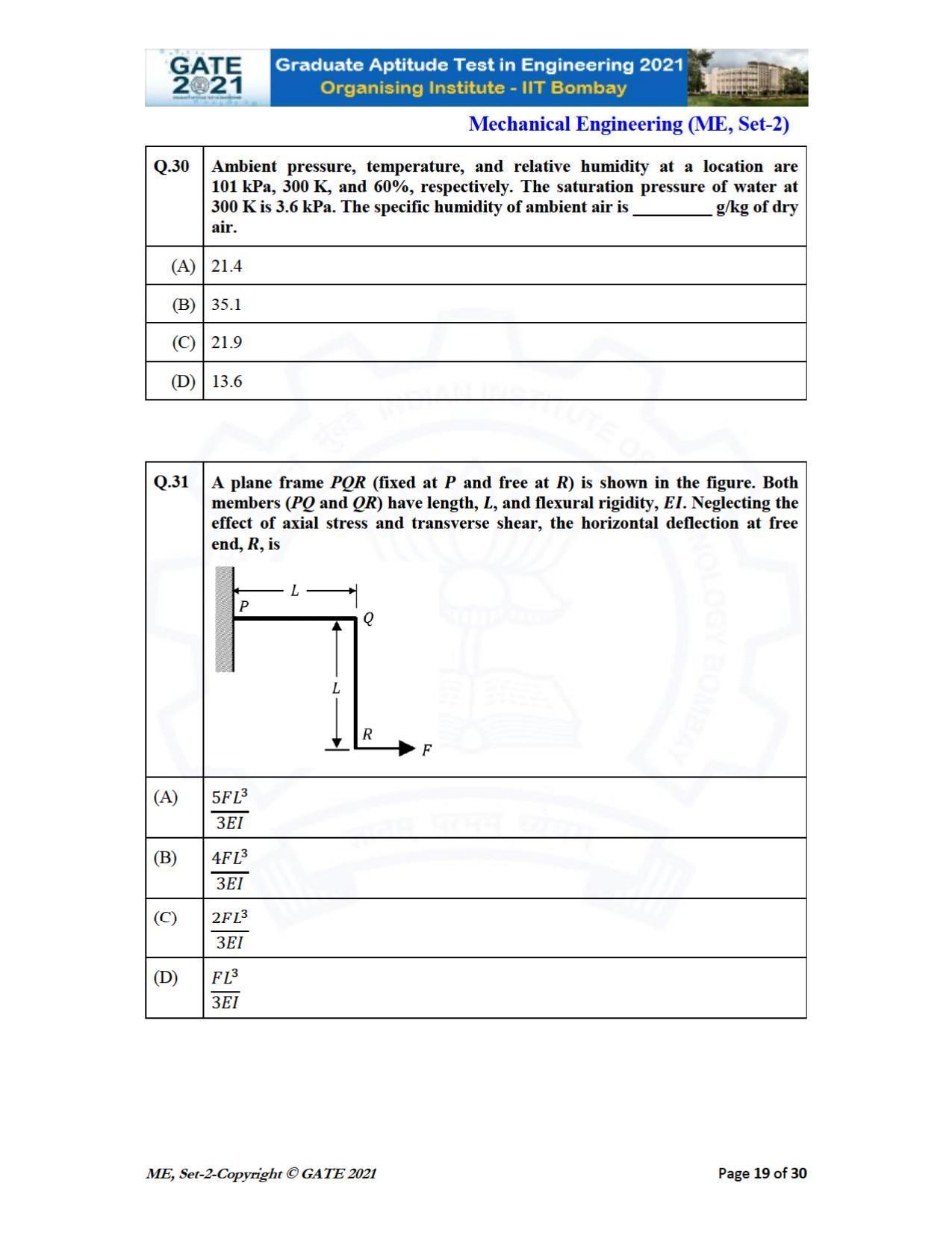 GATE 2021 Mechanical Engineering (ME) Question Paper - Page 56