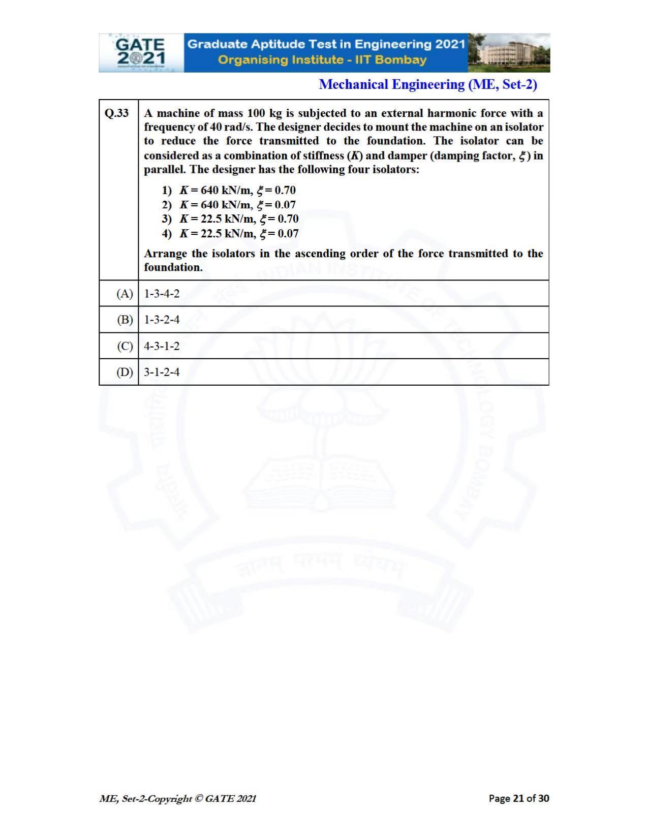GATE 2021 Mechanical Engineering (ME) Question Paper - Page 58