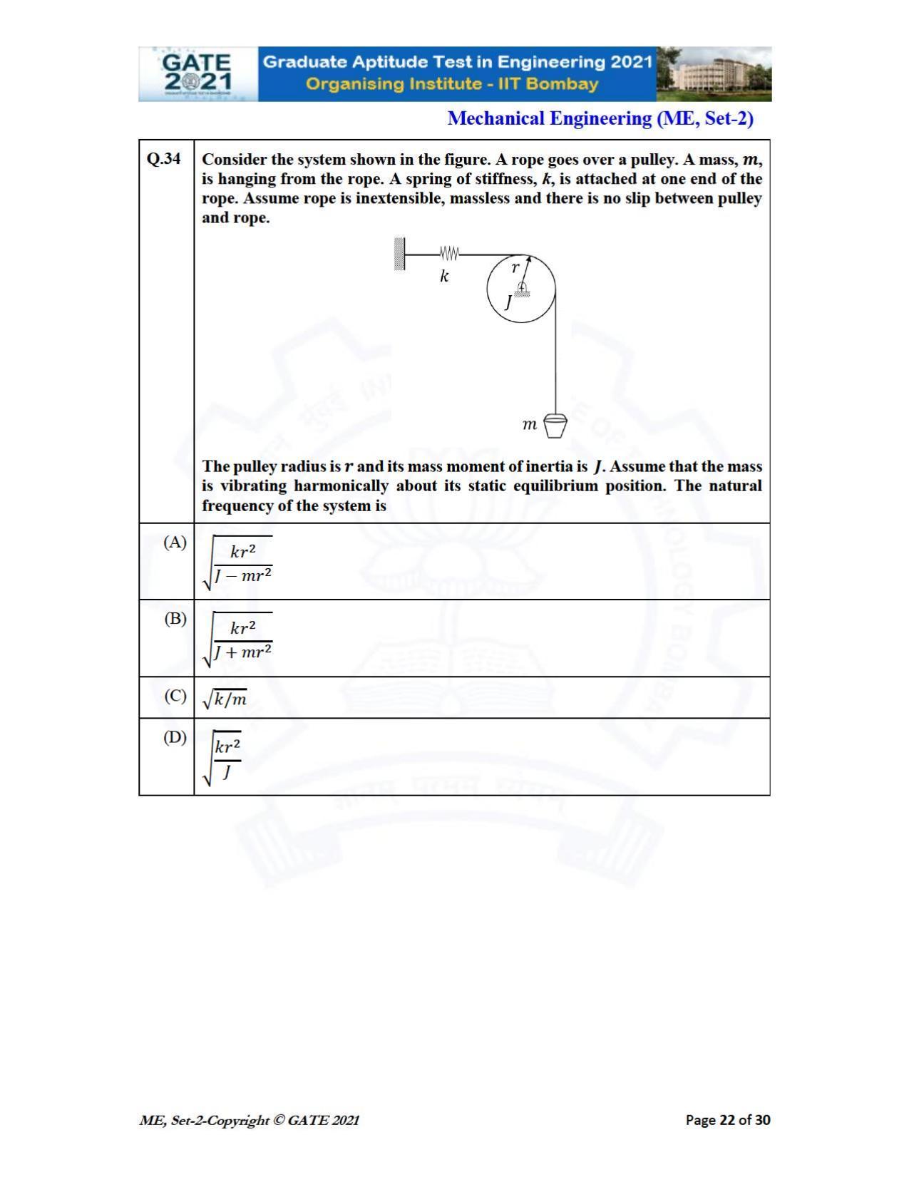GATE 2021 Mechanical Engineering (ME) Question Paper - Page 59