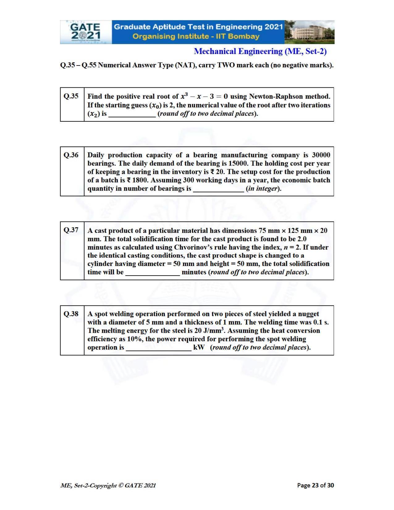 GATE 2021 Mechanical Engineering (ME) Question Paper - Page 60