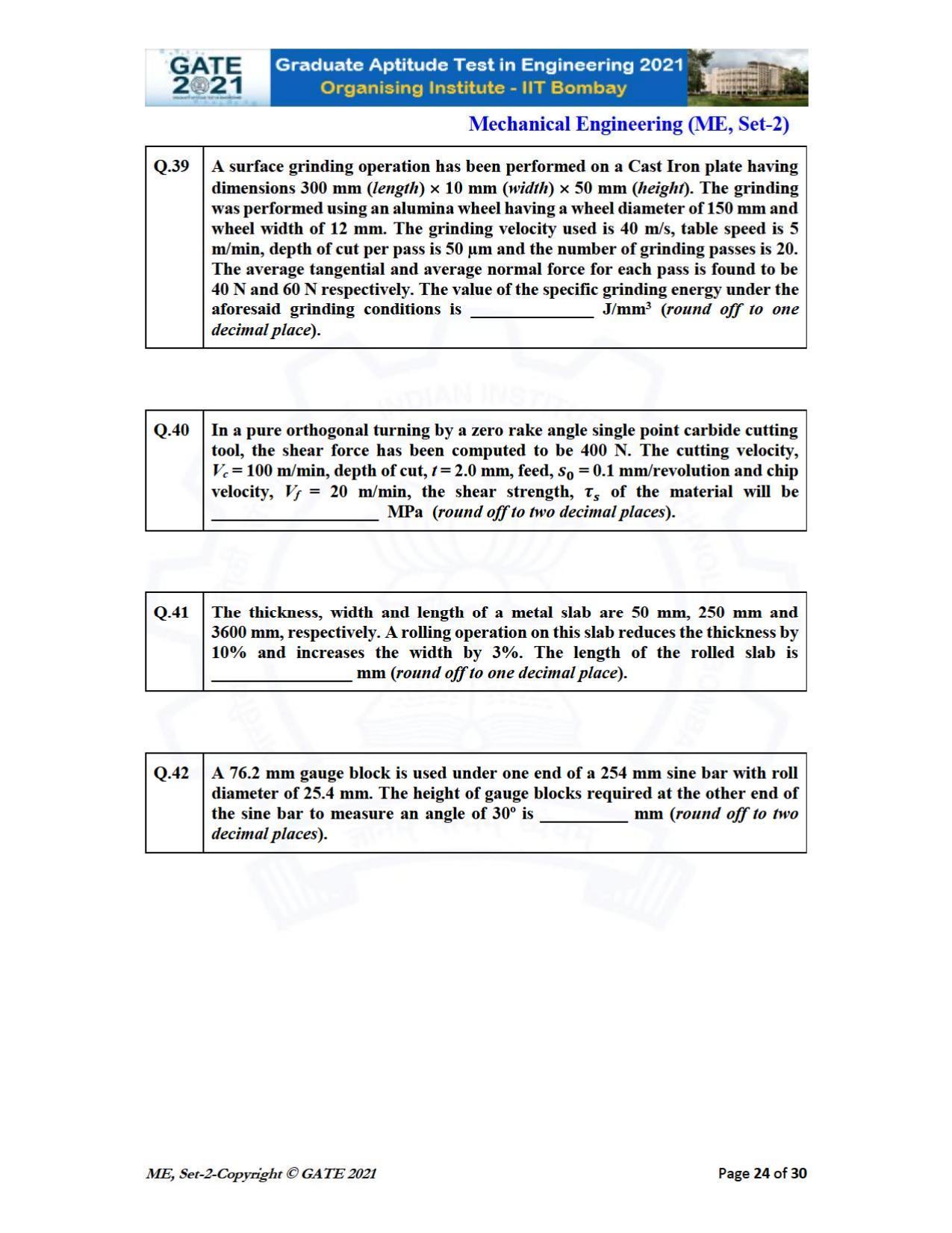 GATE 2021 Mechanical Engineering (ME) Question Paper - Page 61