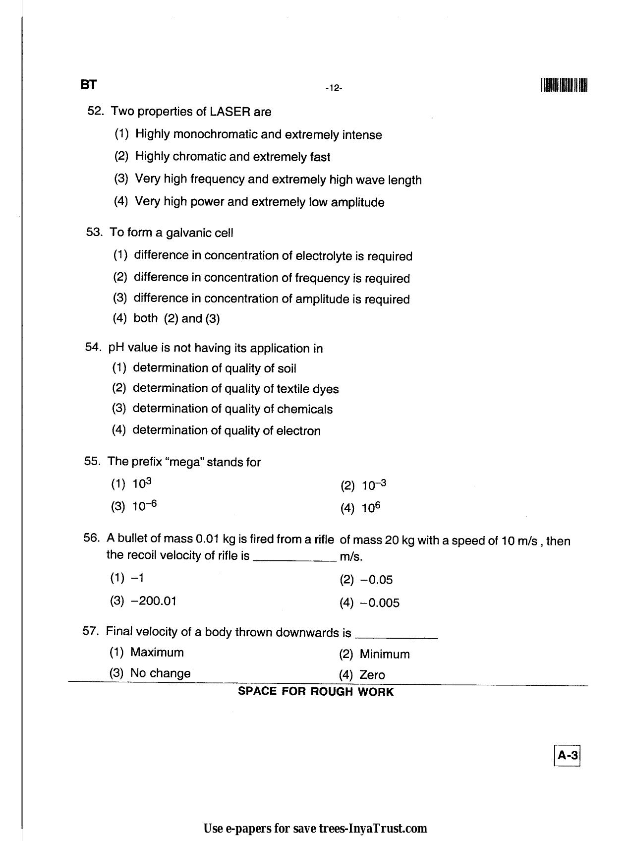 Karnataka Diploma CET- 2013 Biotechnology Question Paper - Page 12