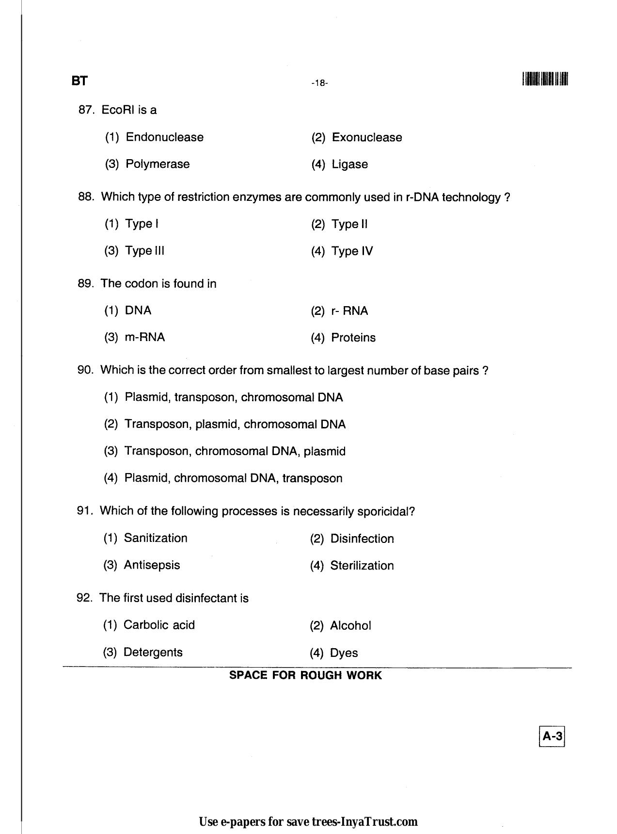 Karnataka Diploma CET- 2013 Biotechnology Question Paper - Page 18