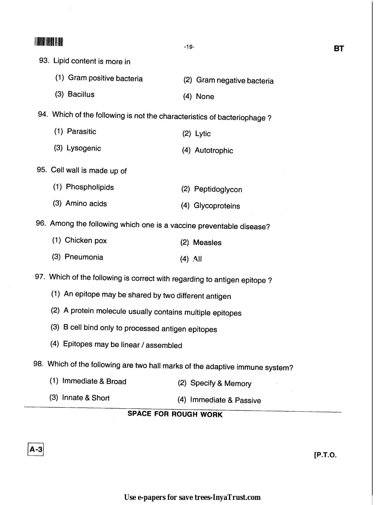 Karnataka Diploma CET- 2013 Biotechnology Question Paper - Page 19