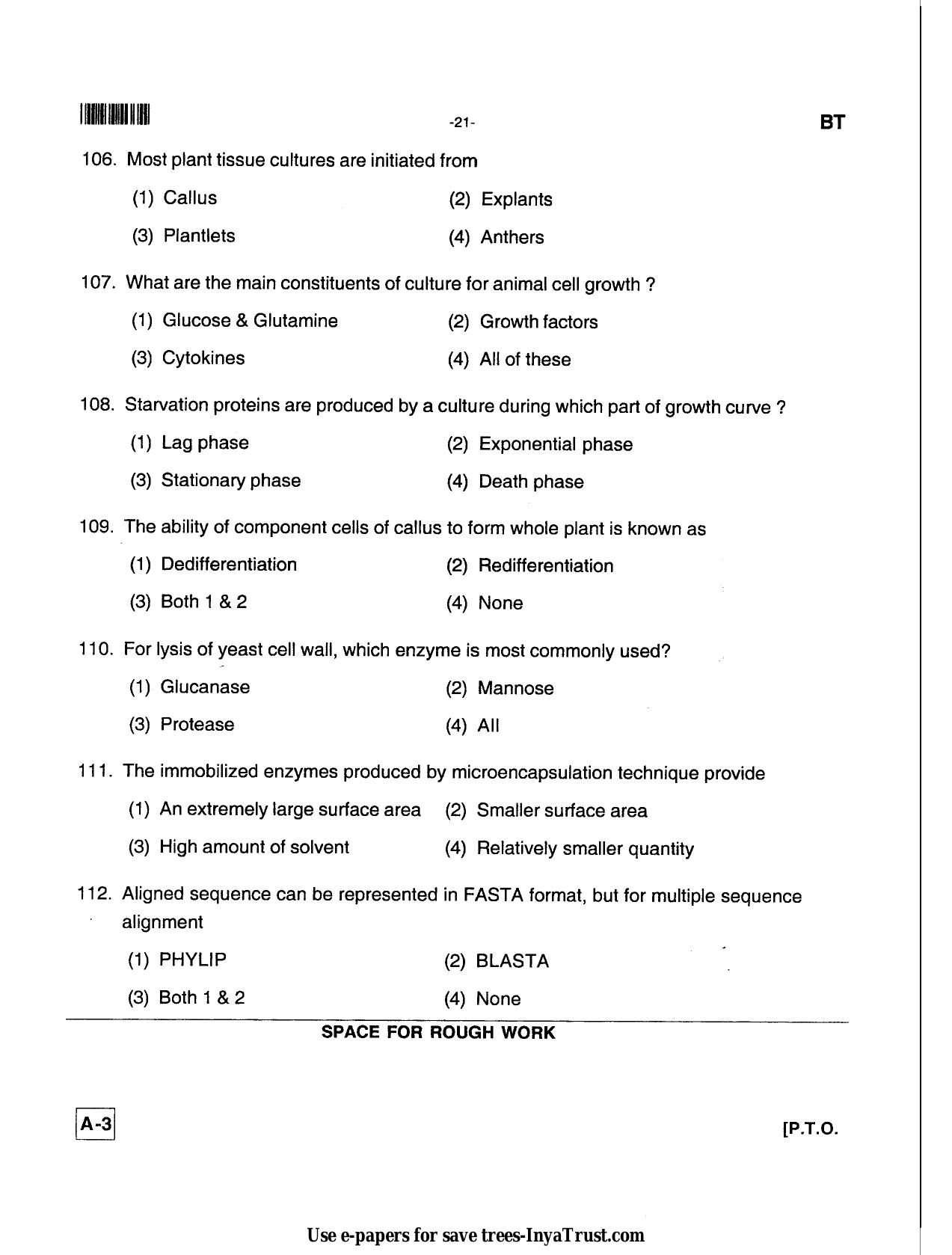 Karnataka Diploma CET- 2013 Biotechnology Question Paper - Page 21