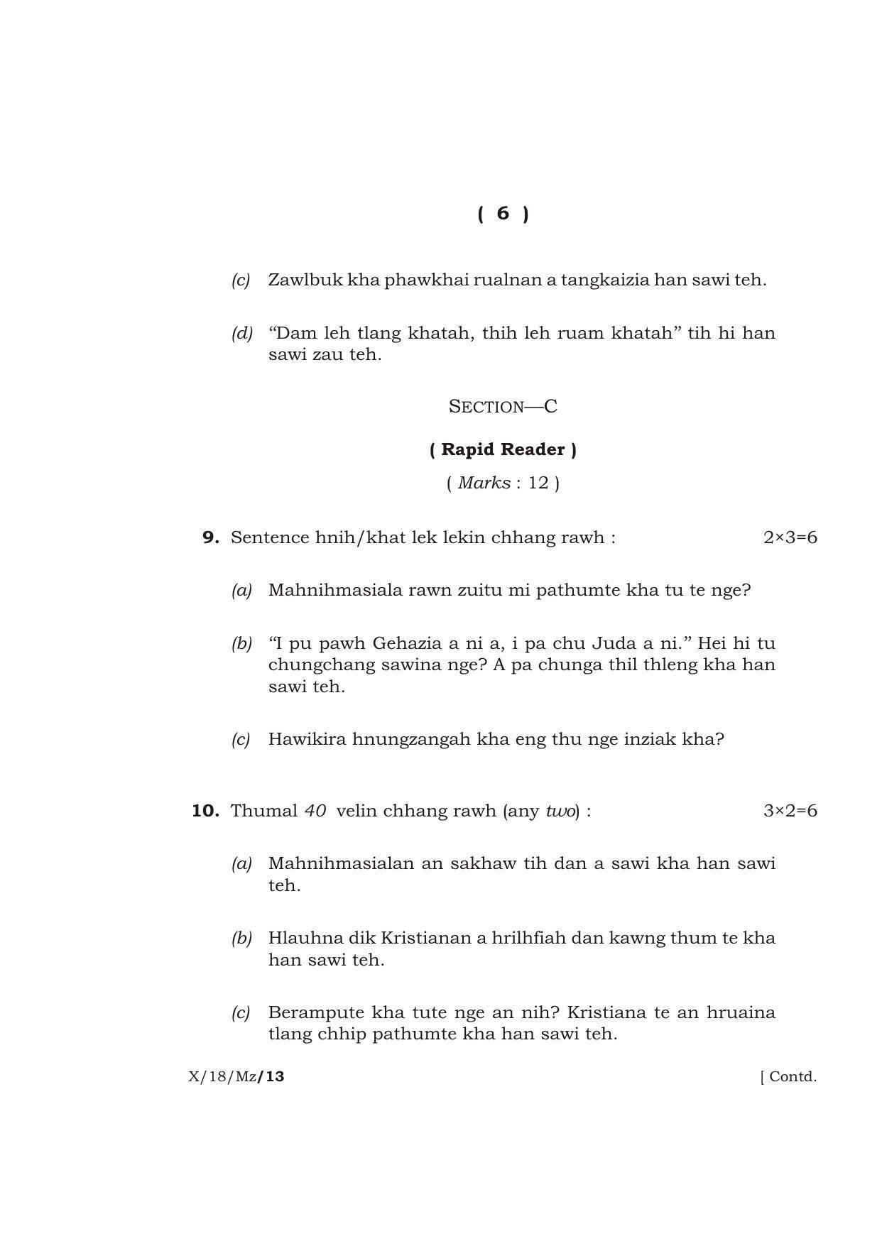 Meghalaya Board (MBOSE) Class 10 MIZO 2018 Question Paper - Page 6