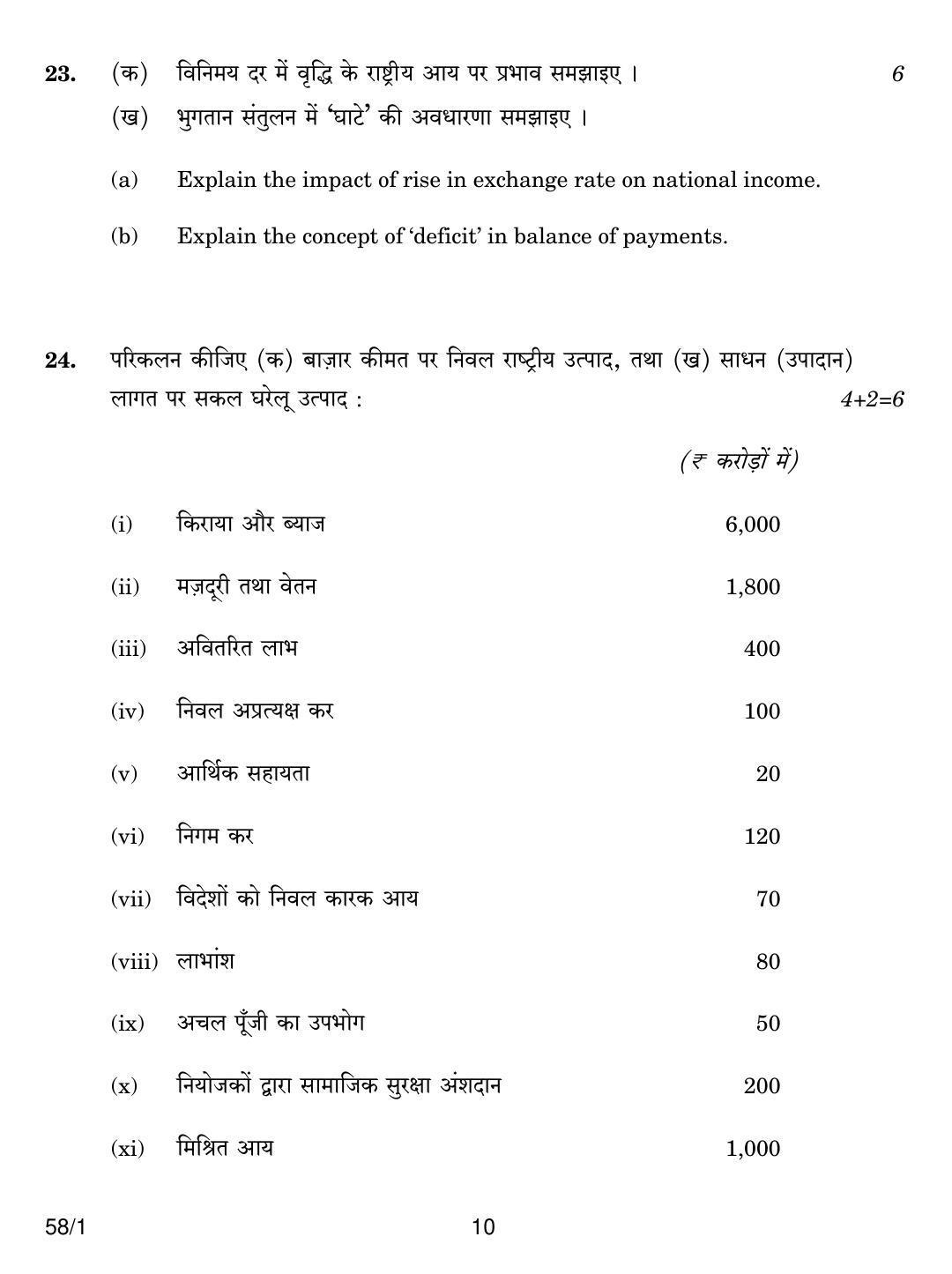 CBSE Class 12 58-1 ECONOMICS 2018 Question Paper - Page 10