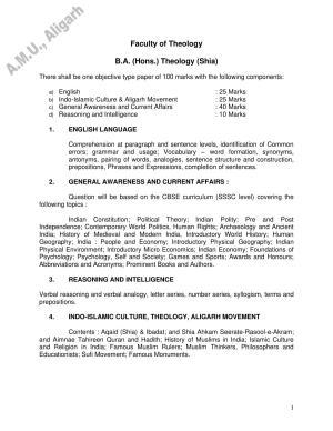 AMU Entrance Exam: B. A. (Hons.) Shia Theology Syllabus