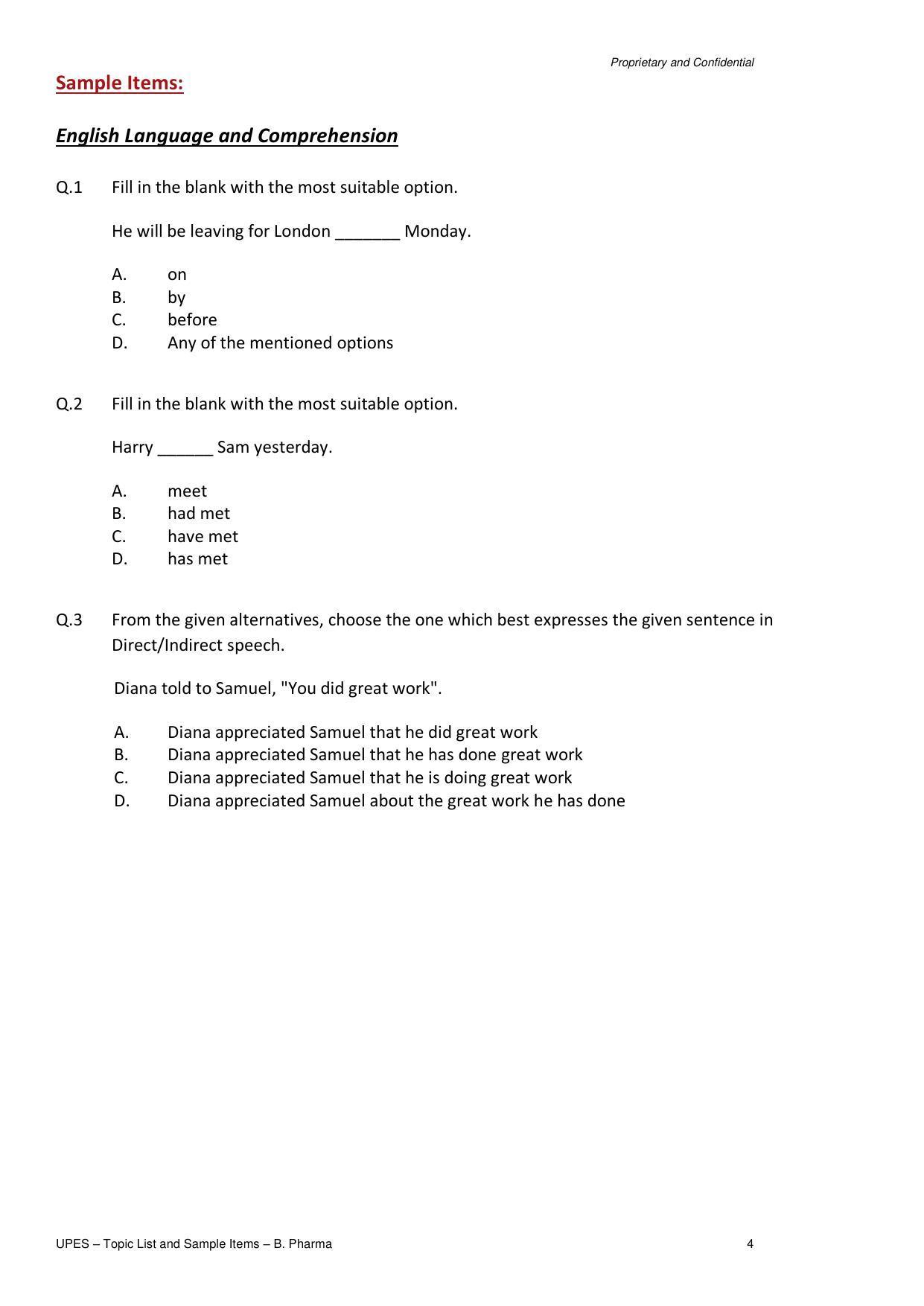 UPES B. Pharma Sample Papers - Page 4
