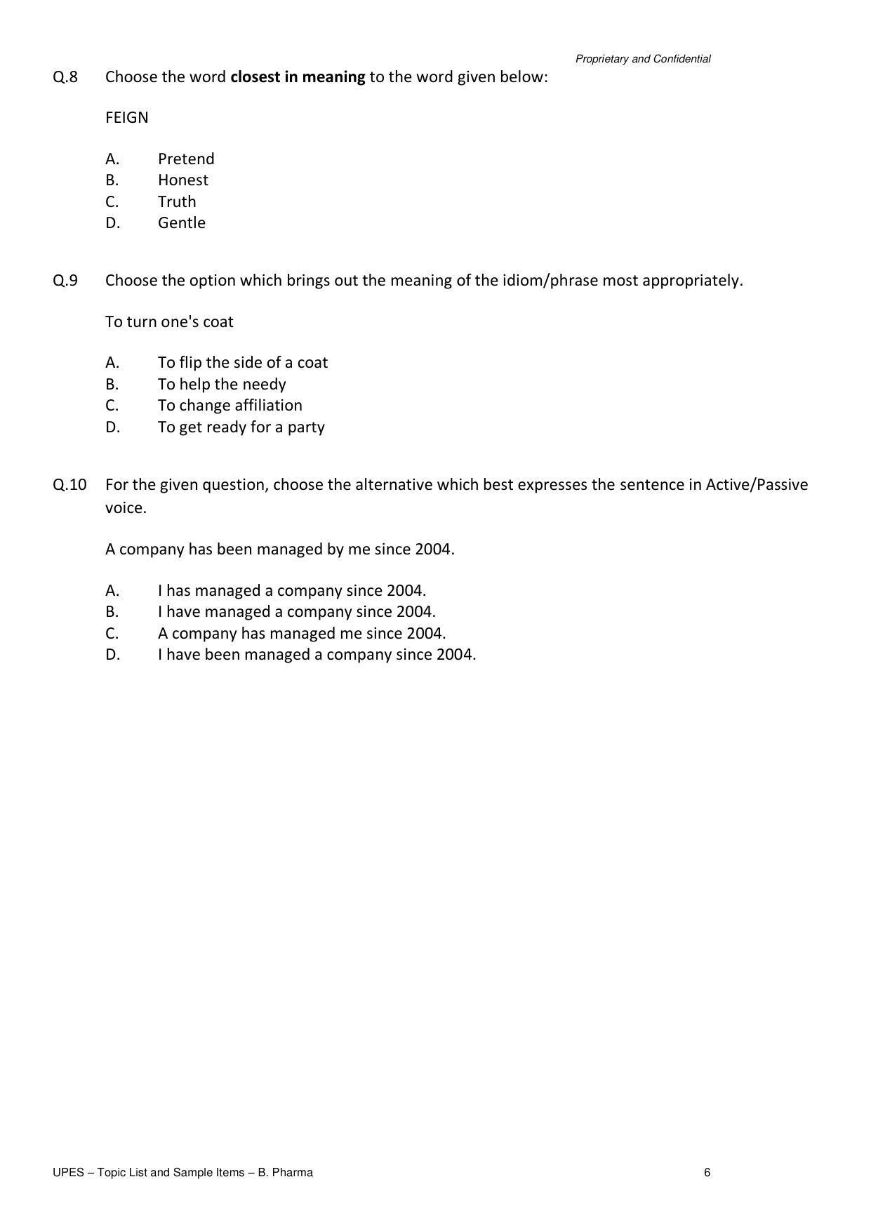 UPES B. Pharma Sample Papers - Page 6