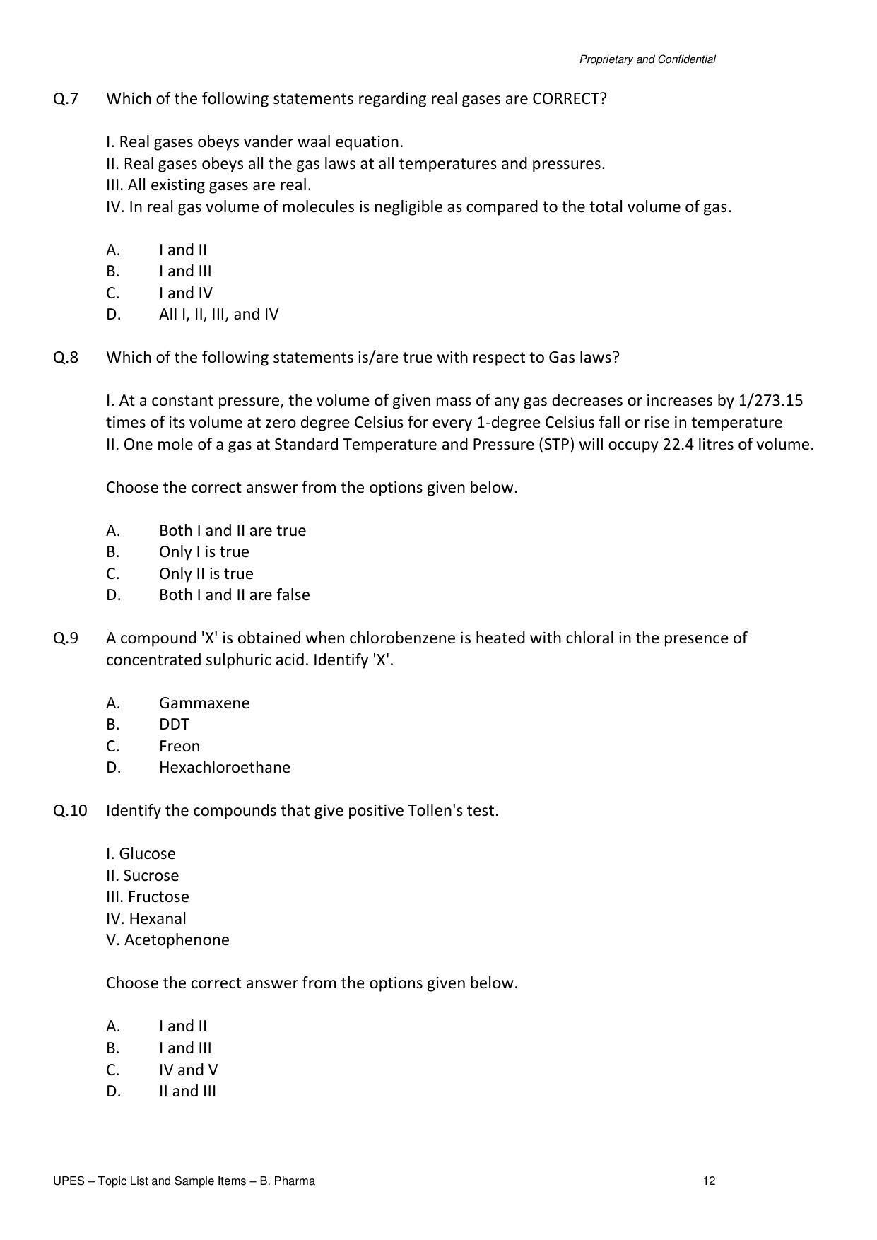 UPES B. Pharma Sample Papers - Page 12