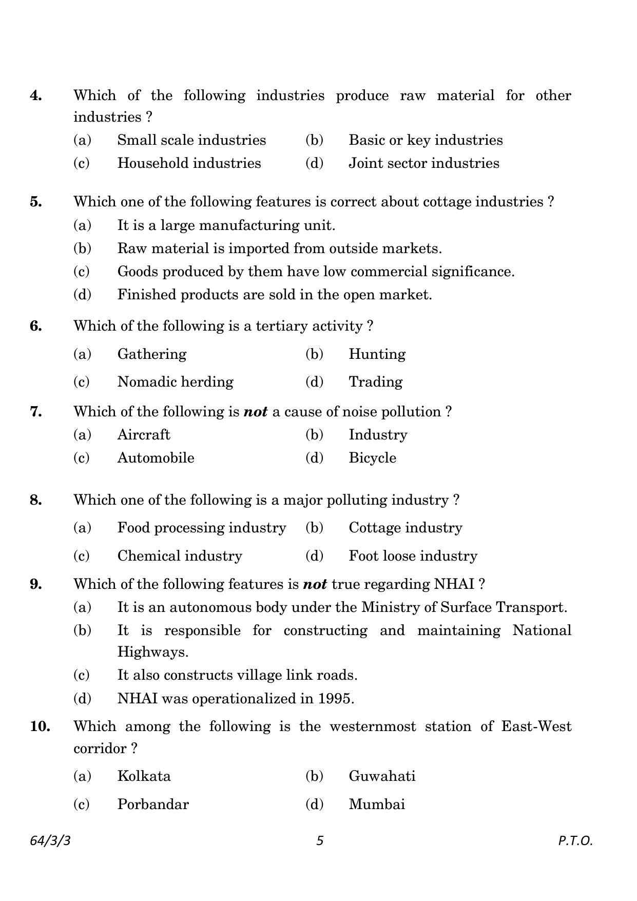 CBSE Class 12 64-3-3 Geography 2023 Question Paper - Page 5