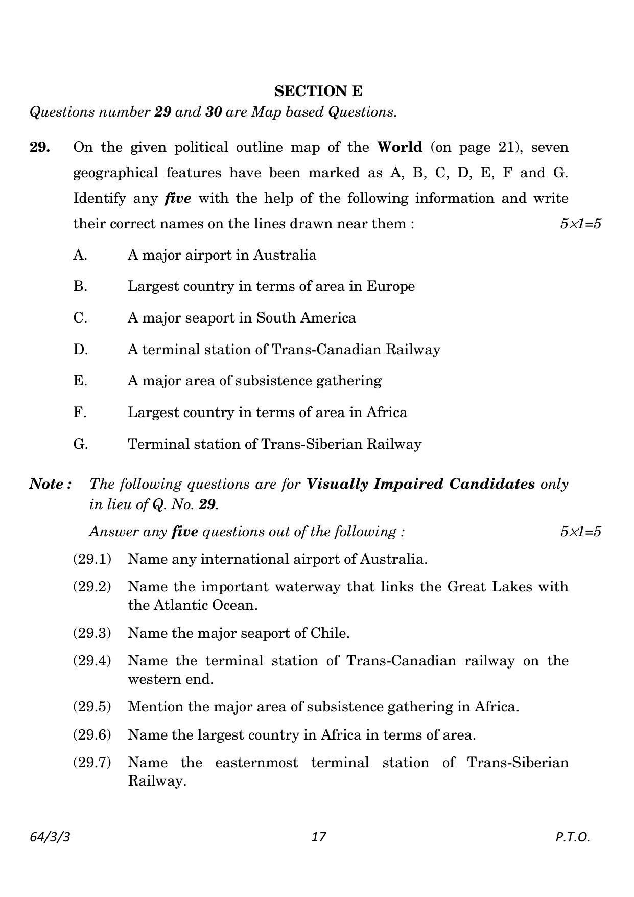 CBSE Class 12 64-3-3 Geography 2023 Question Paper - Page 17